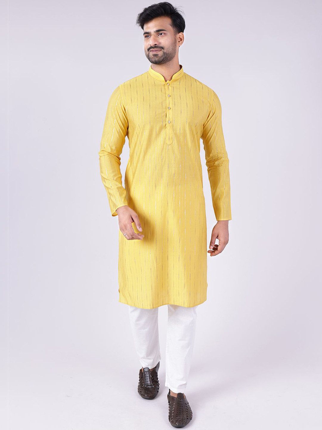 AURIK Men Striped Silk Kurta with Pyjamas