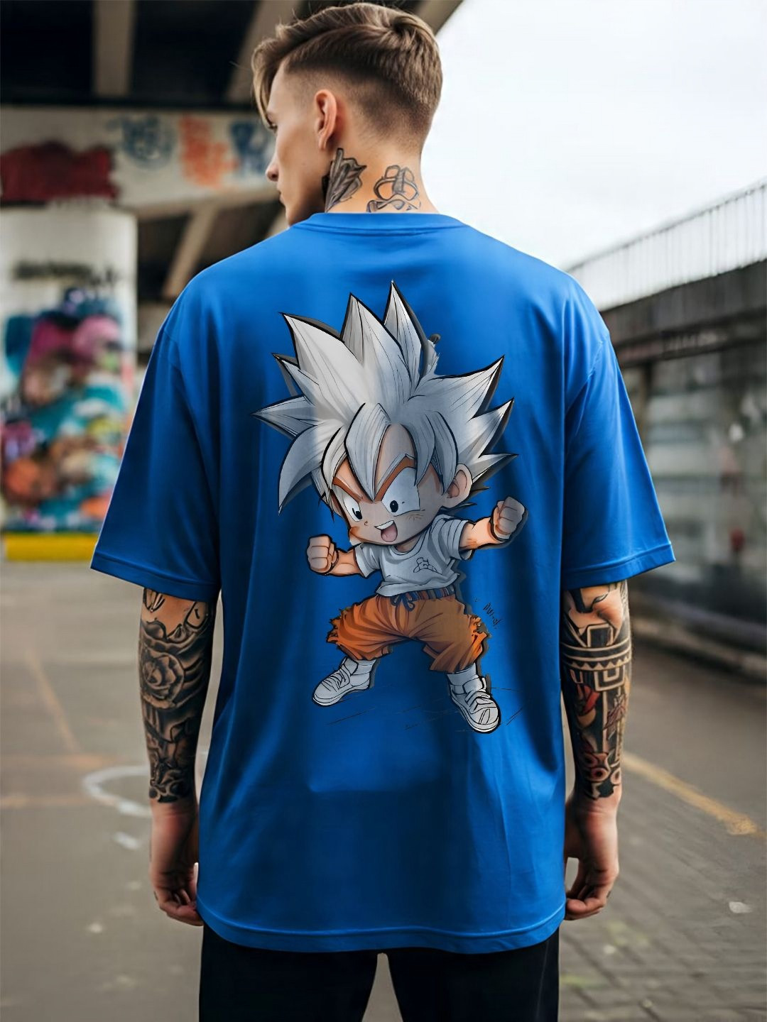 ANGERHOOD Graphic Goku Printed Drop-Shoulder Sleeves Oversized Cotton T-shirt