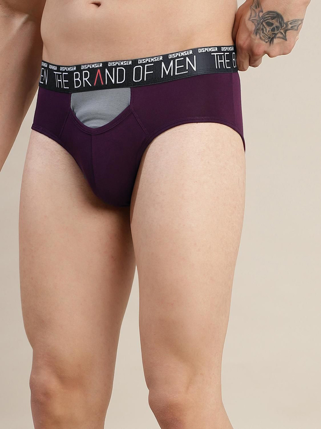 DISPENSER Men Mid-Rise Stretchable Briefs Ergonomic Pouch Briefs RE-S4-BRIEF-WINE-M