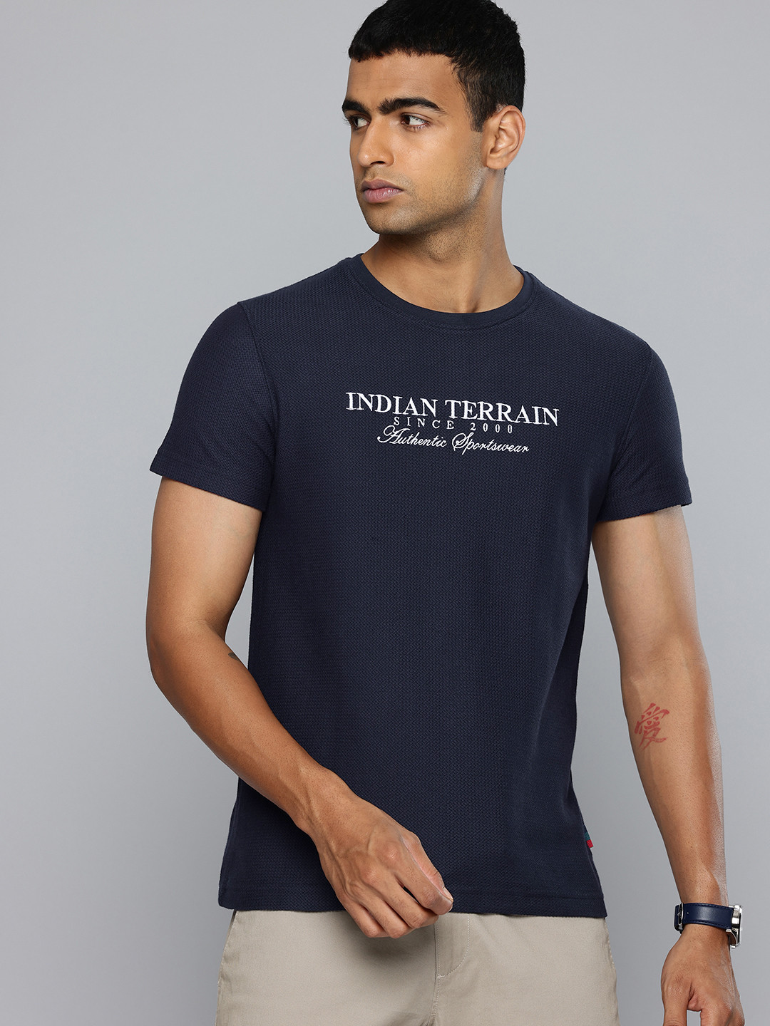 Indian Terrain Brand Logo Embroidered T-shirt