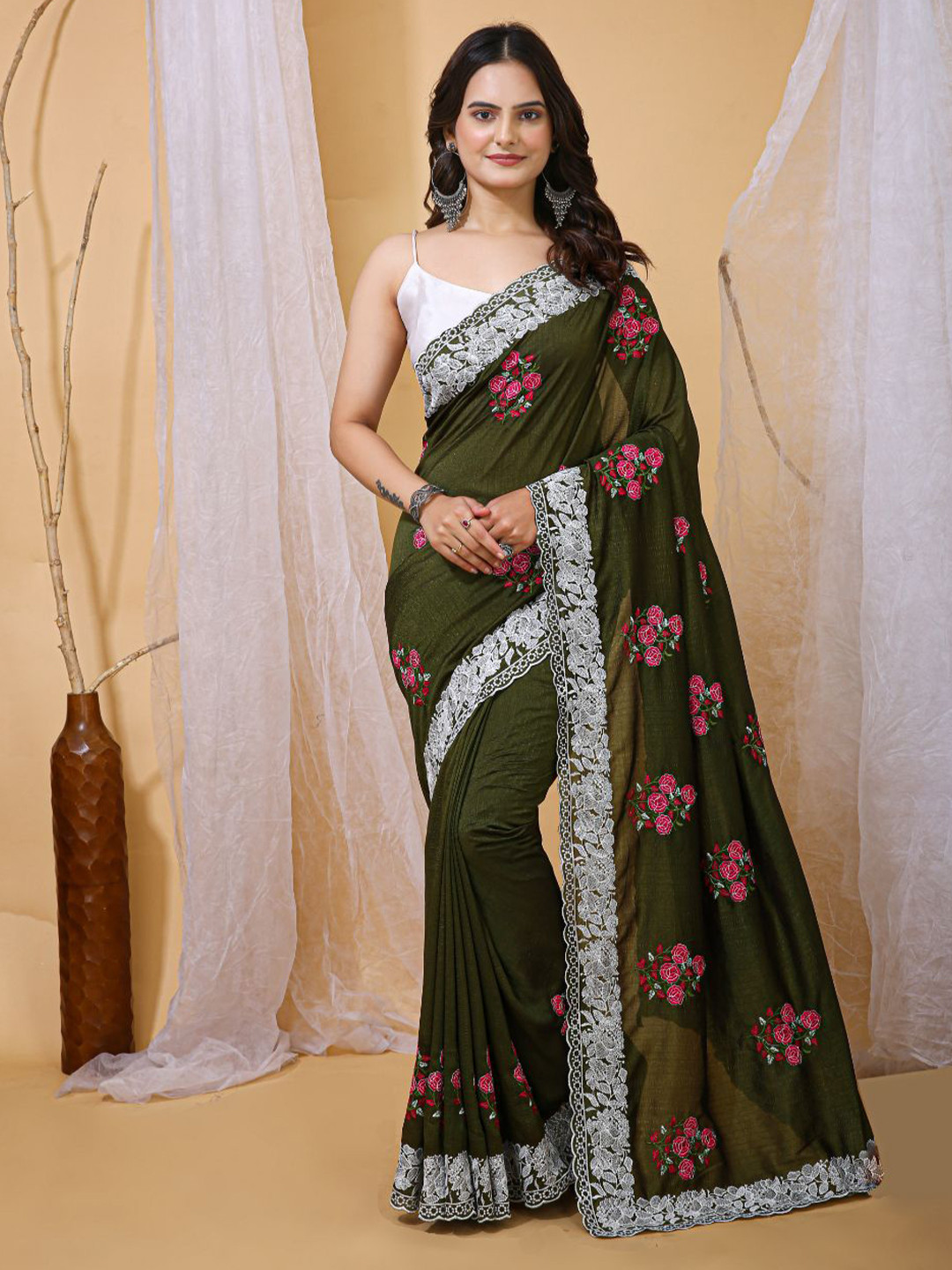 Mitera Floral Embroidered Khandua Silk Ilkal Saree with Bangalori Satin Blouse