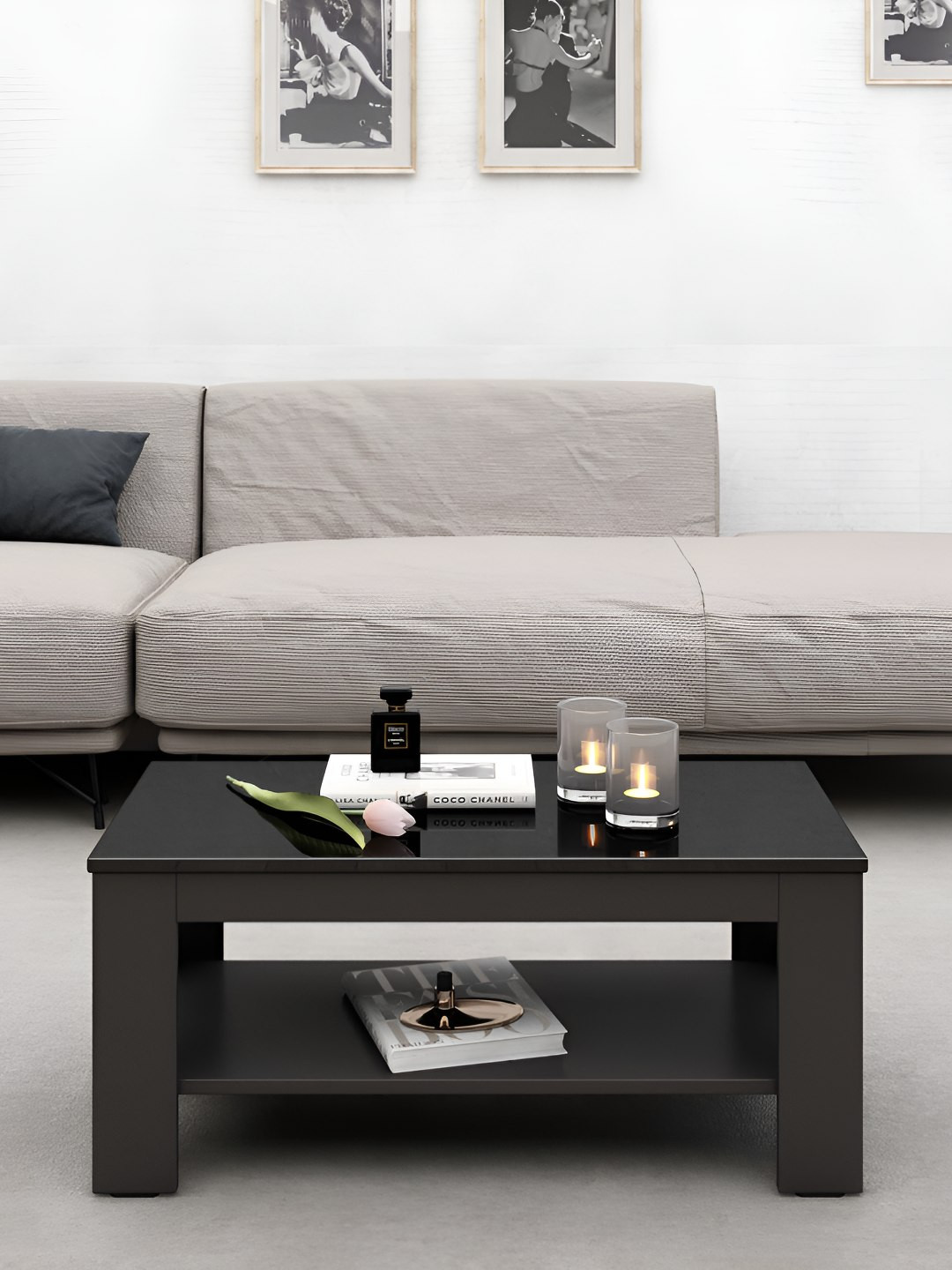 Crystal Furnitech Black Wooden Rectangle Coffee Table