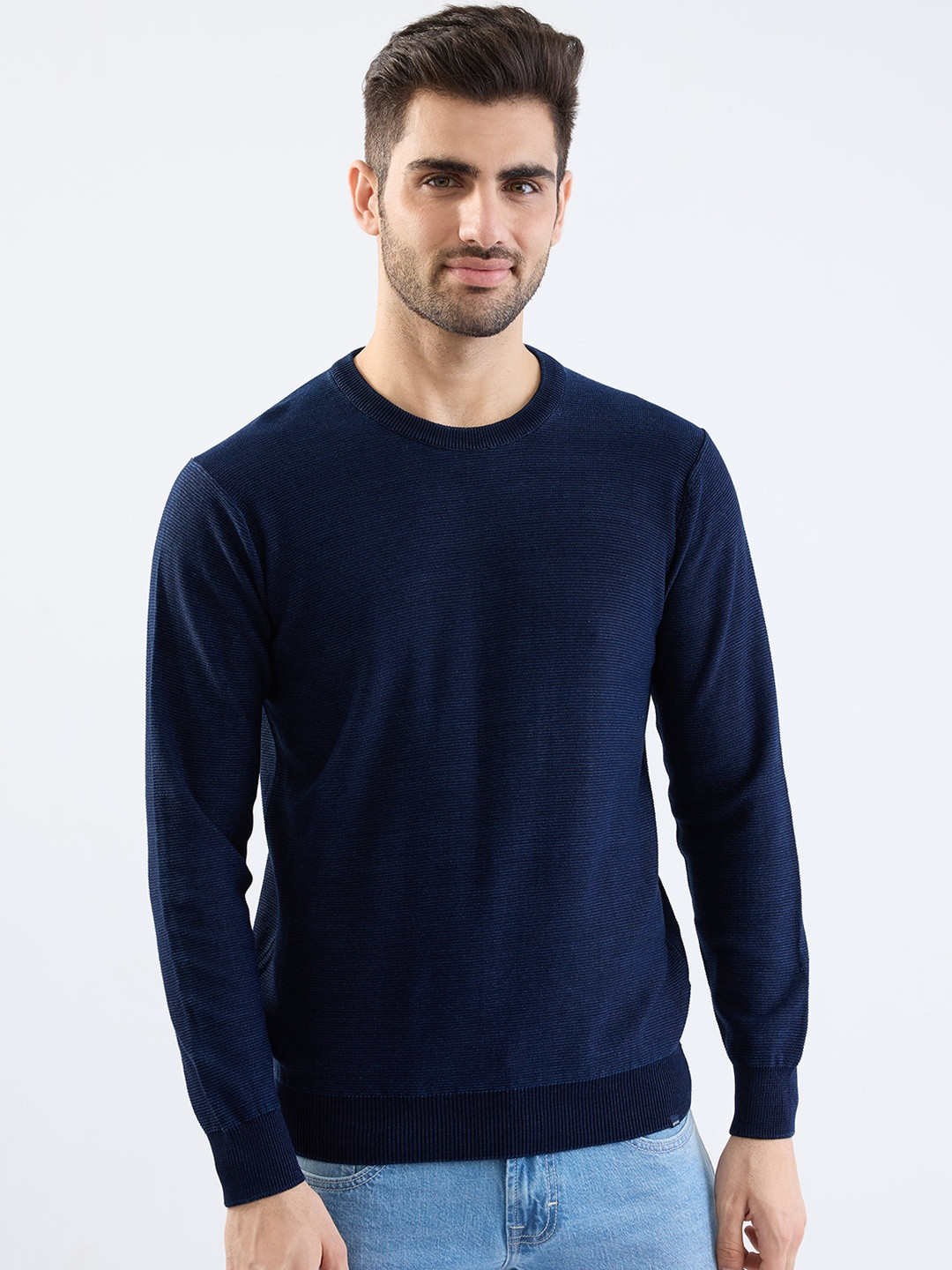 SPYKAR Men Indigo Blue Slim Fit Casual Sweaters