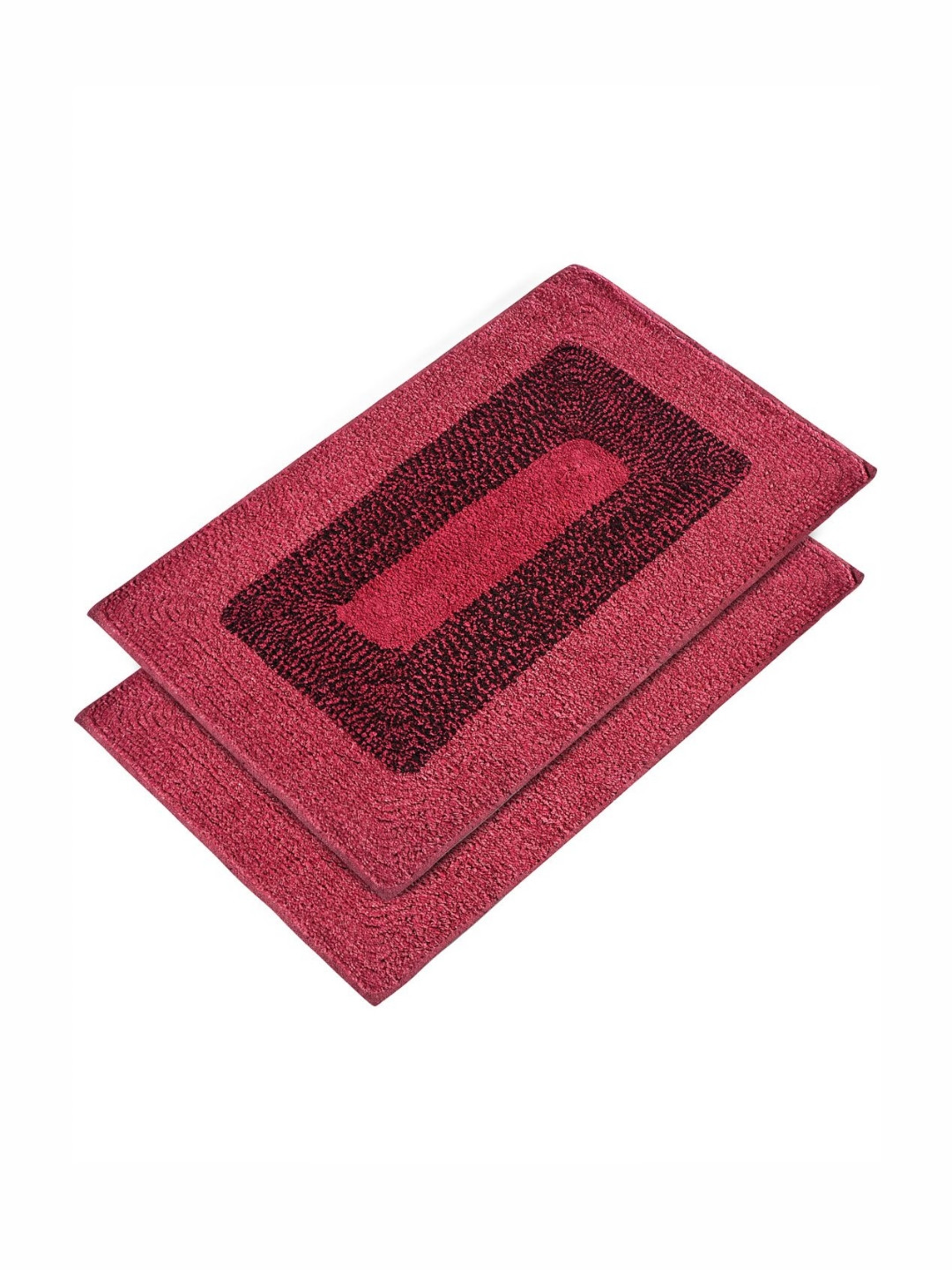 Aura 2Pcs Maroon & Red Cotton Water Absorbent Square-Designed Quick Dry Doormats