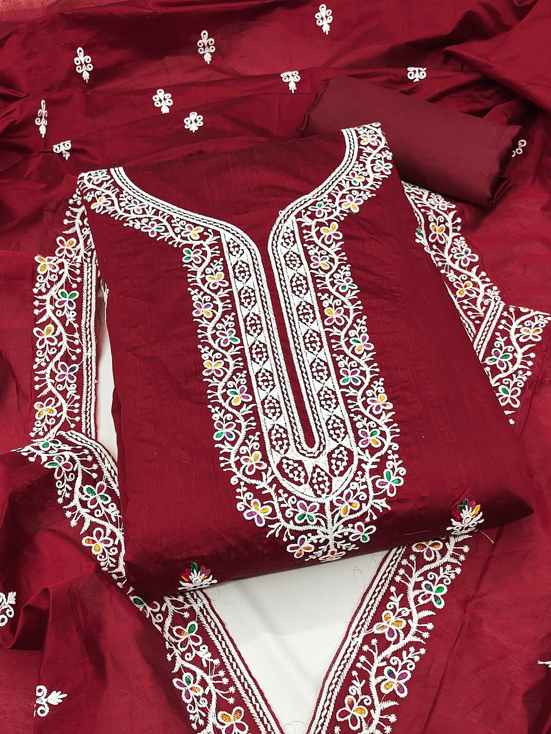 KALINI Embroidered Unstitched Chanderi Cotton Dress Material