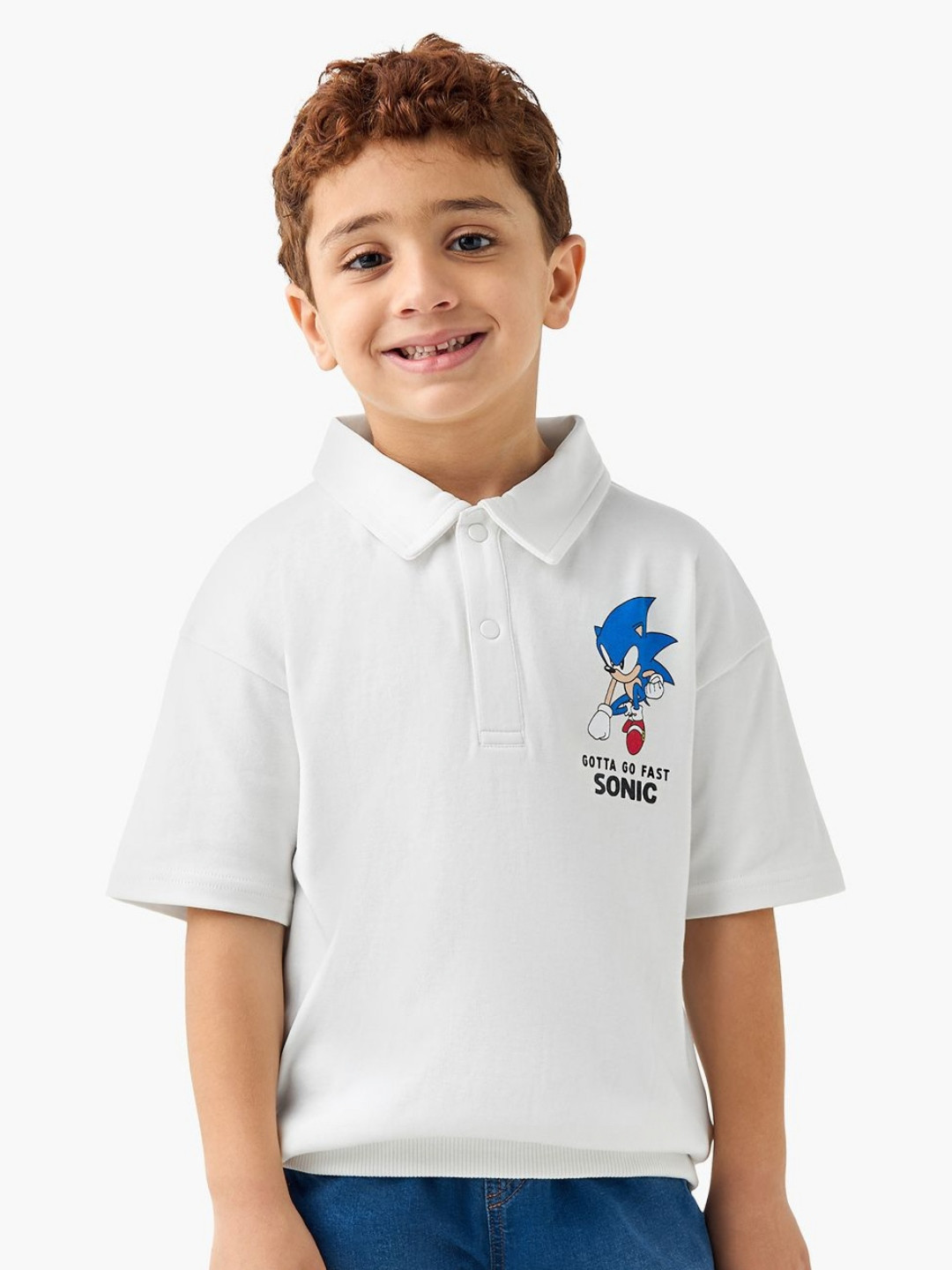 Juniors by Babyshop Boys Typography Printed Sonic The Hedgehog Polo Collar Cotton T-shirt