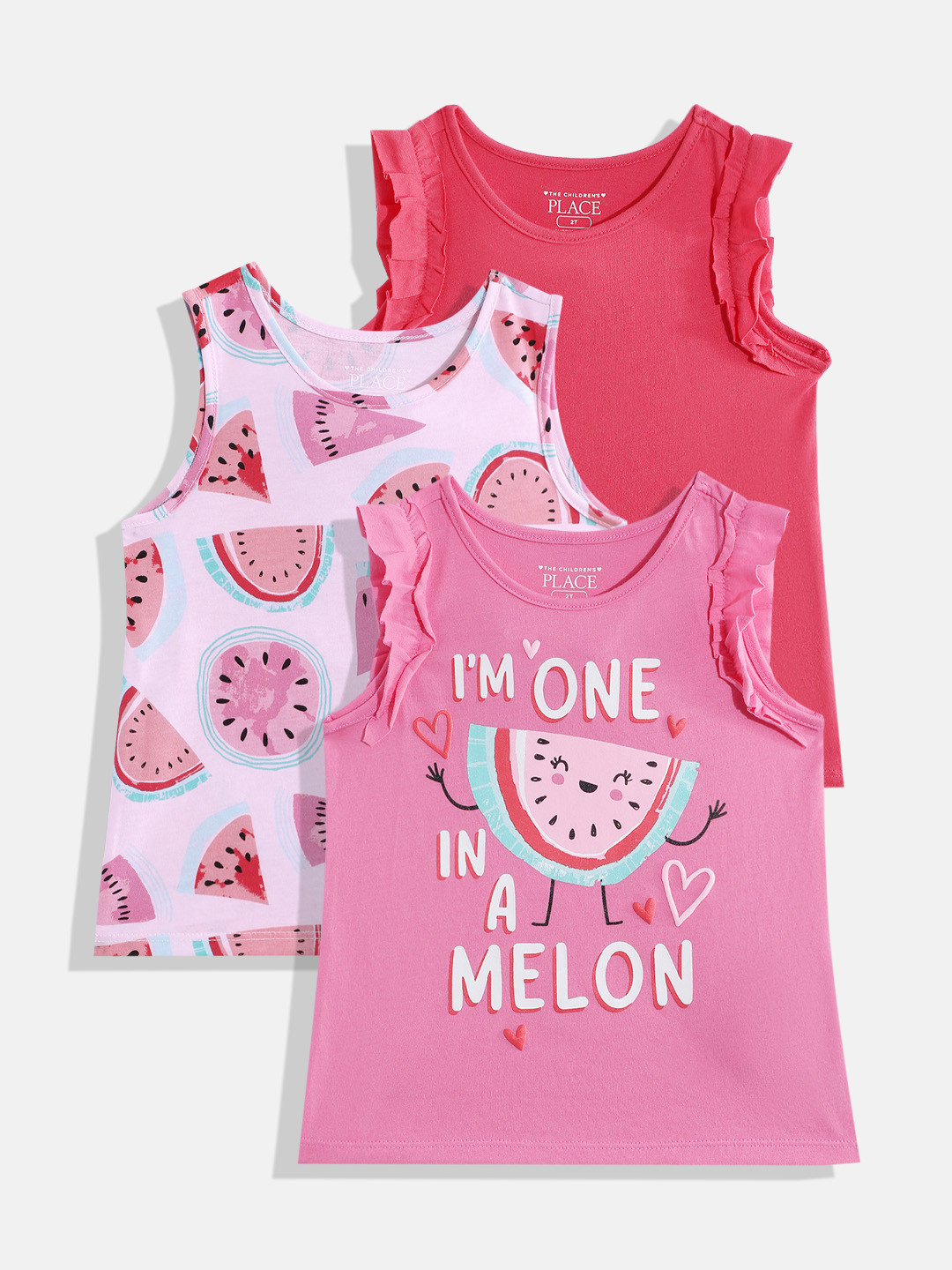 THE CHILDREN'S PLACE Girls Pack Of 3 Printed Ruffle Detail Top