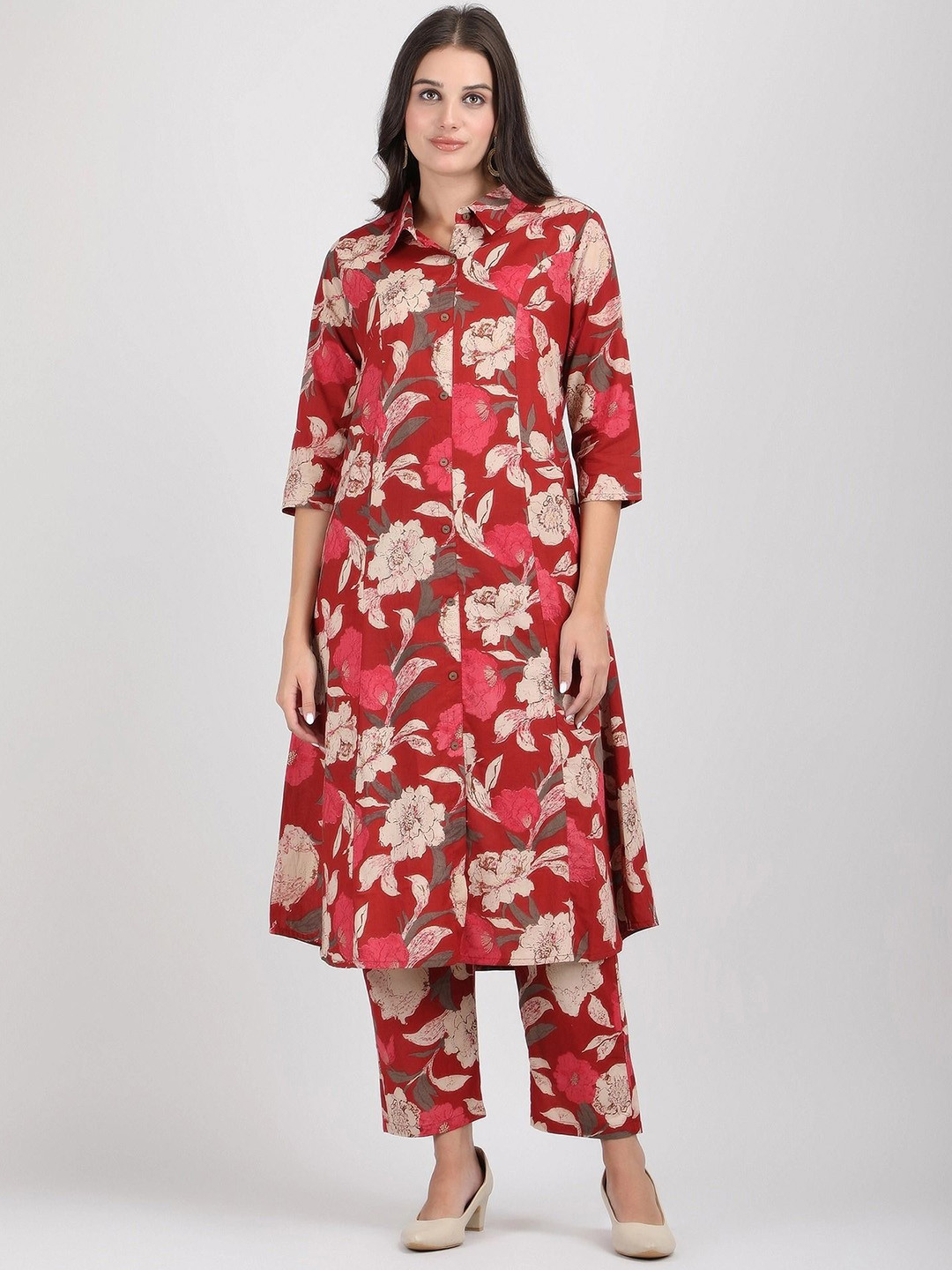 SheChoiceFAB Floral Printed Flared Kurta With Trousers