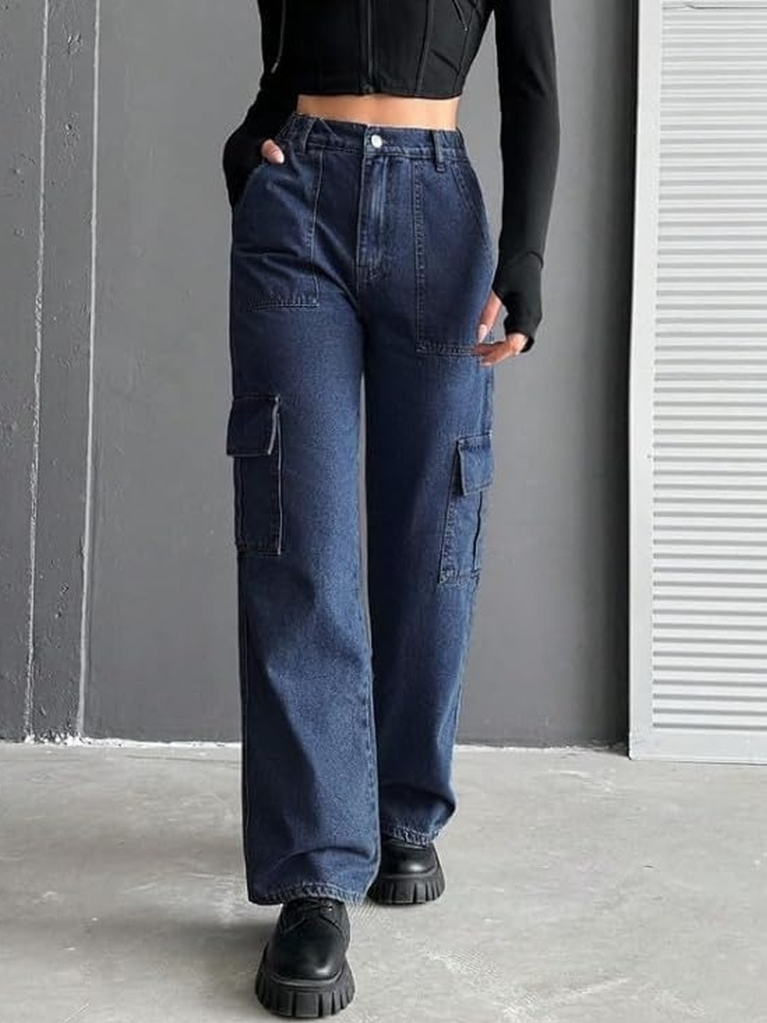 Ds Fashion Women High Rise Cargo Denim