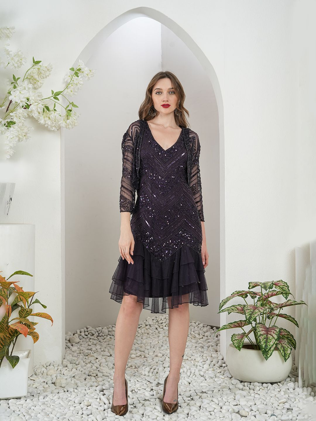 DEBONATELLA Embellished Georgette Formal Corset Dress