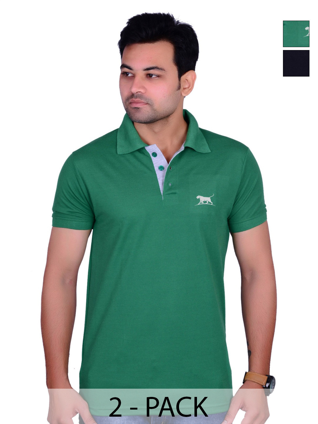 LA MILANO Men Pack of 2 Brand Logo Printed Polo Collar Cotton Slim Fit T-shirts