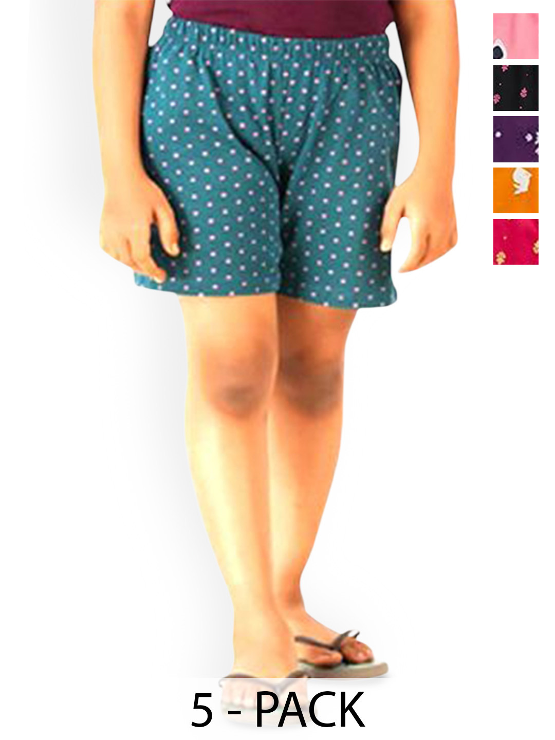 NewLadiesZone Girls Pack Of 6 Floral Printed Mid-Rise Outdoor Pure Cotton Shorts