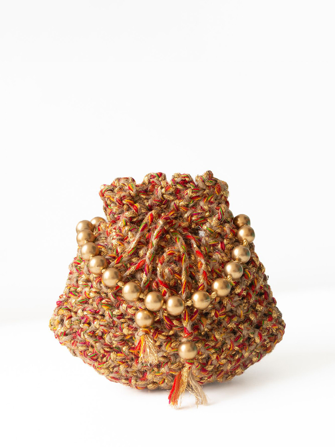 DECORDILL Jute Embellished Bucket Handheld Bag With Tasselled