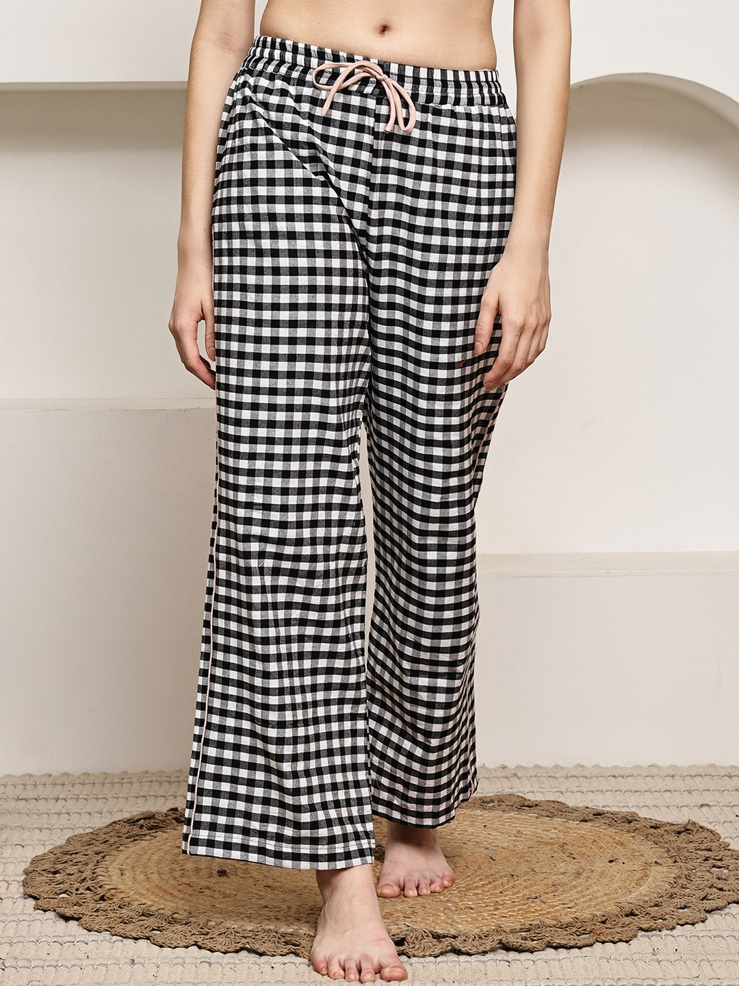 Overlock Women Blue & Black Pack Of 2 Gingham Check Lounge Pants