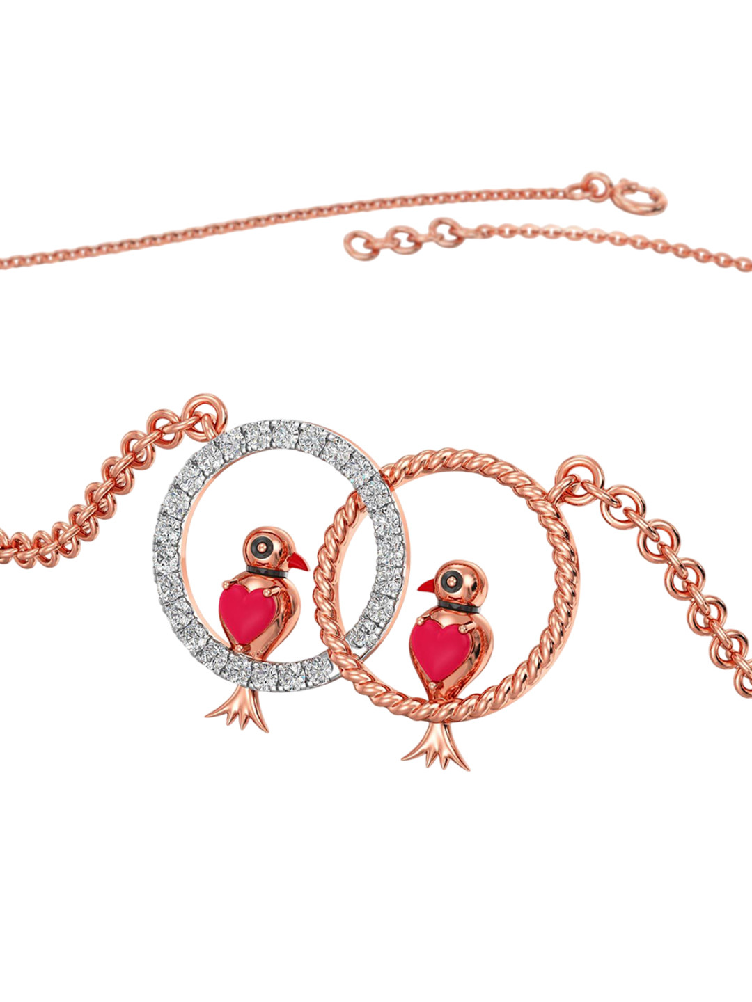 Joyalukkas 18KT Rose Gold Natural Diamond Love Birds Necklaces -4.39 g