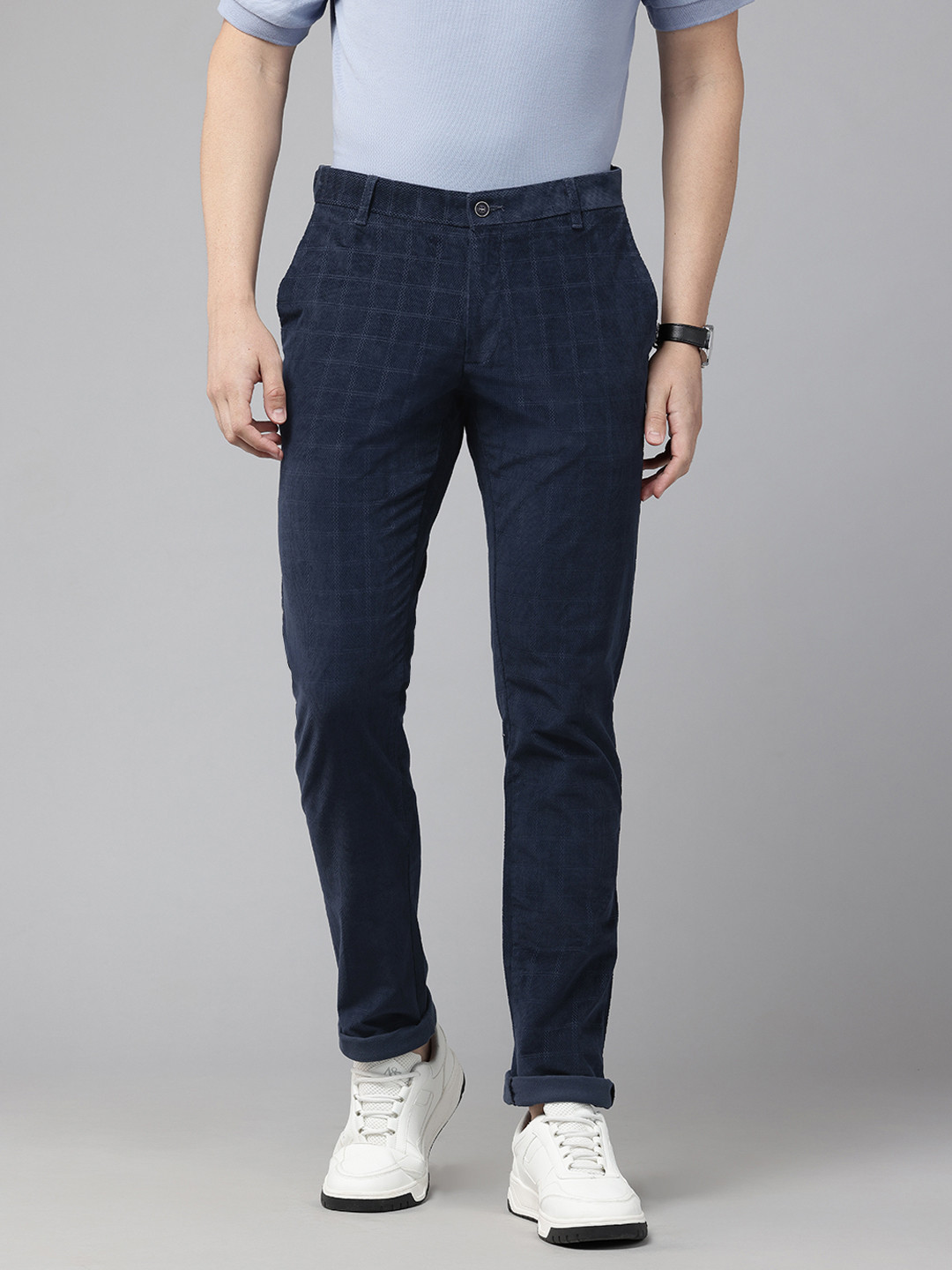 Blackberrys Men B91 Checked Low-Rise Slim Fit Corduroy Trousers