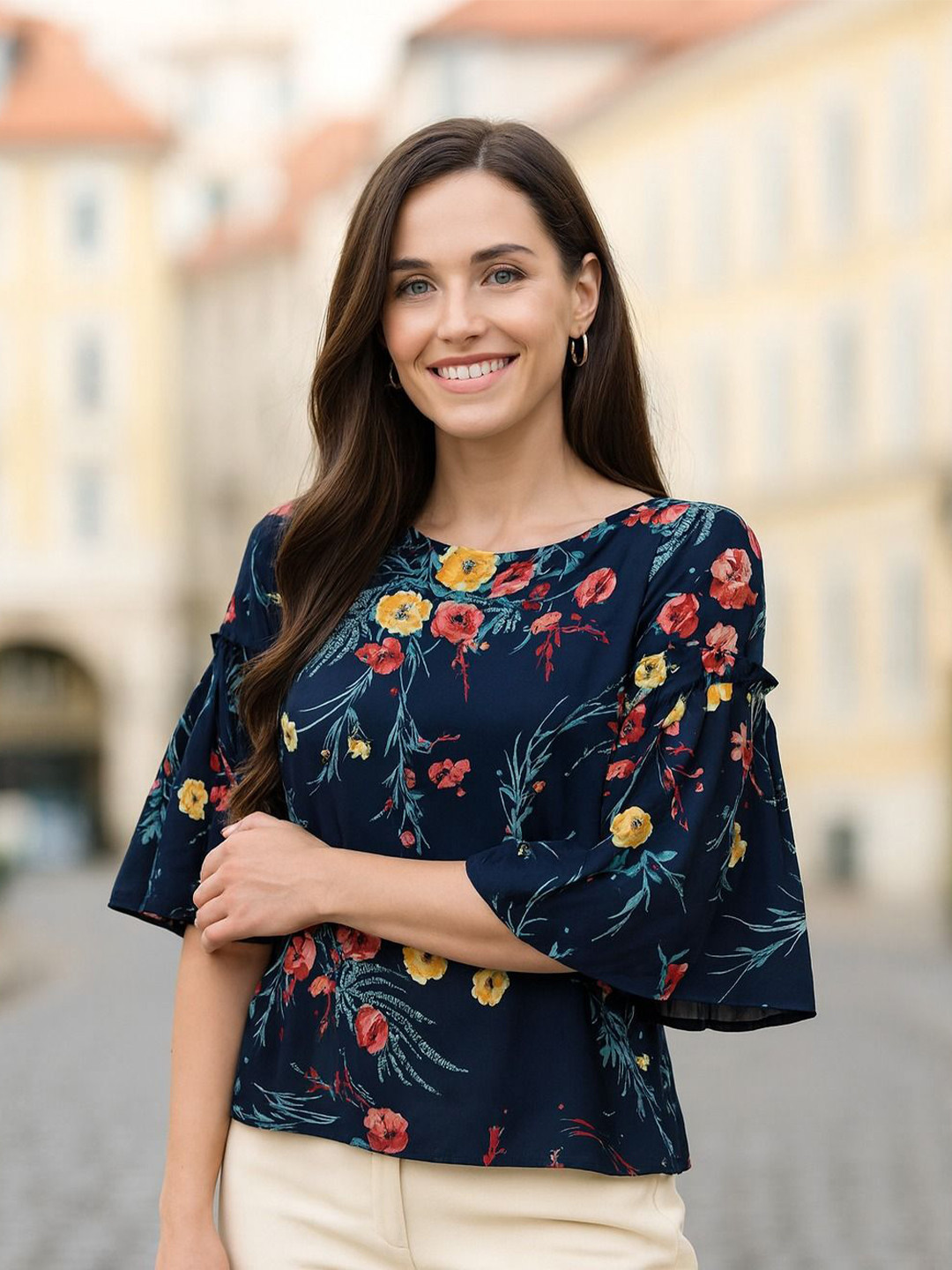 4WRD by Dressberry Floral Printed Flared Sleeves Top
