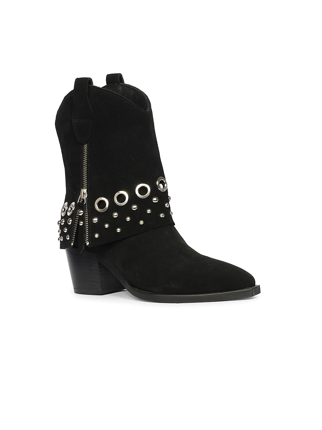 Saint G Womens Leather Pointed Toe Block-Heeled Boots