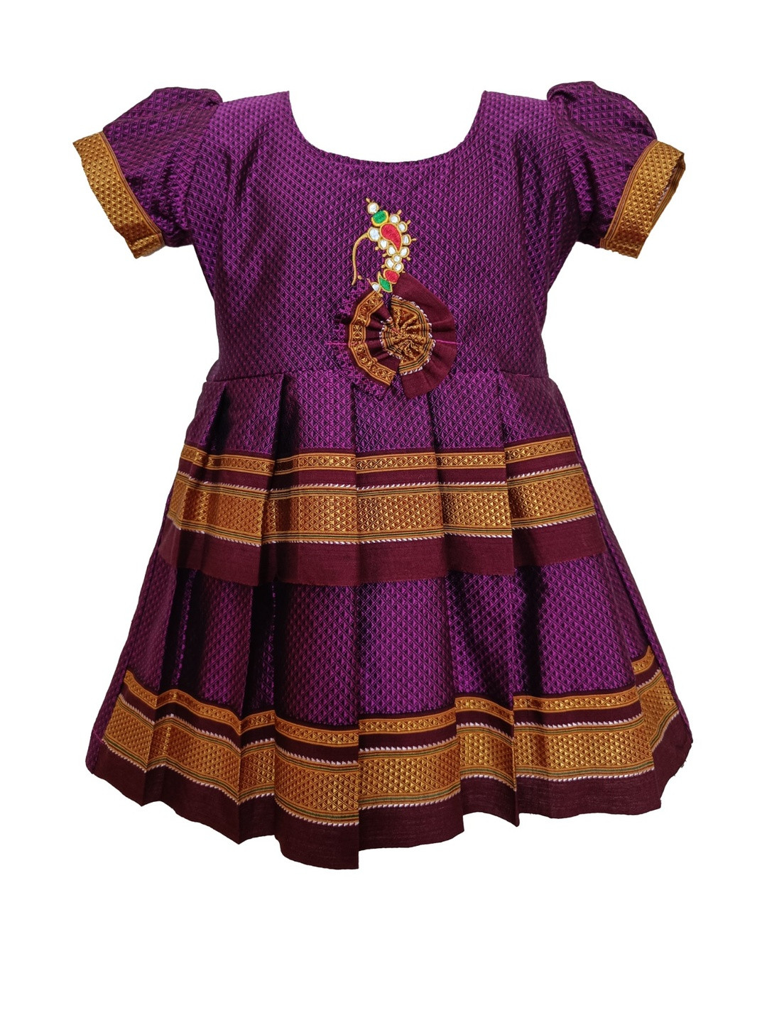 AMBA COLLECTION BOUTIQUE Girls Purple Traditional Reshim Cotton Woven Frock