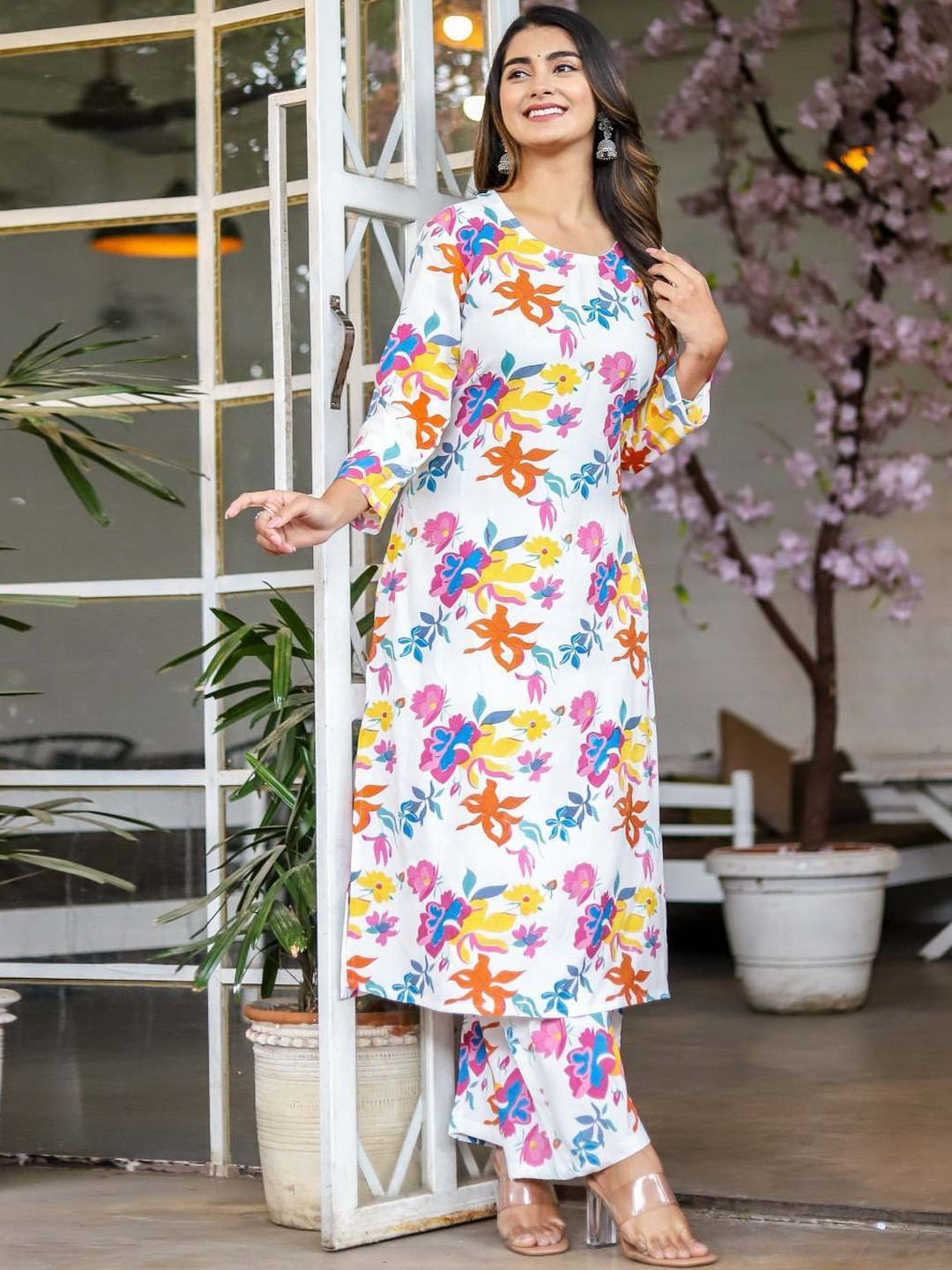 BAMSOM WEAR Women Embroidered Cotton Blend Kurta Sets