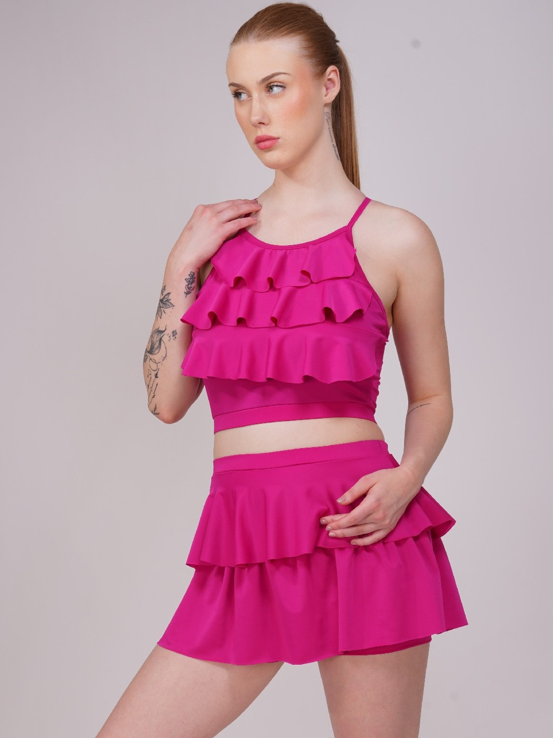 Piftif Woman Padded Frill Ruffle Detail Two-Piece Swimwear