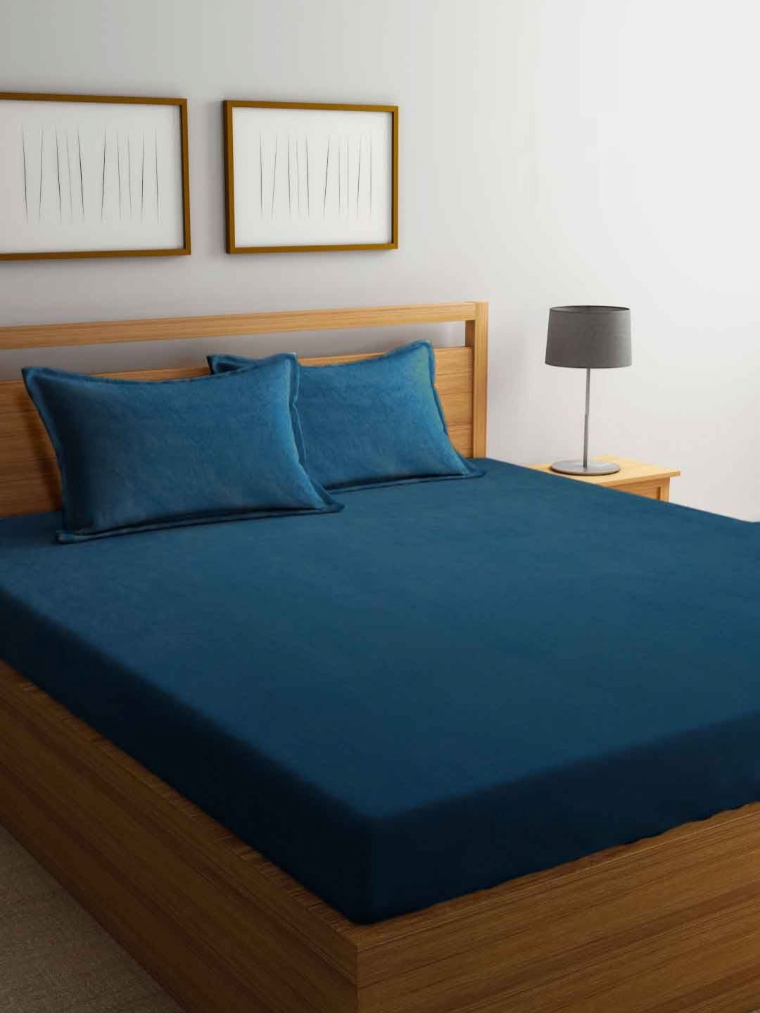 Aura Blue Wool 400 TC King Bedsheet 2.35 m X 2.15 m