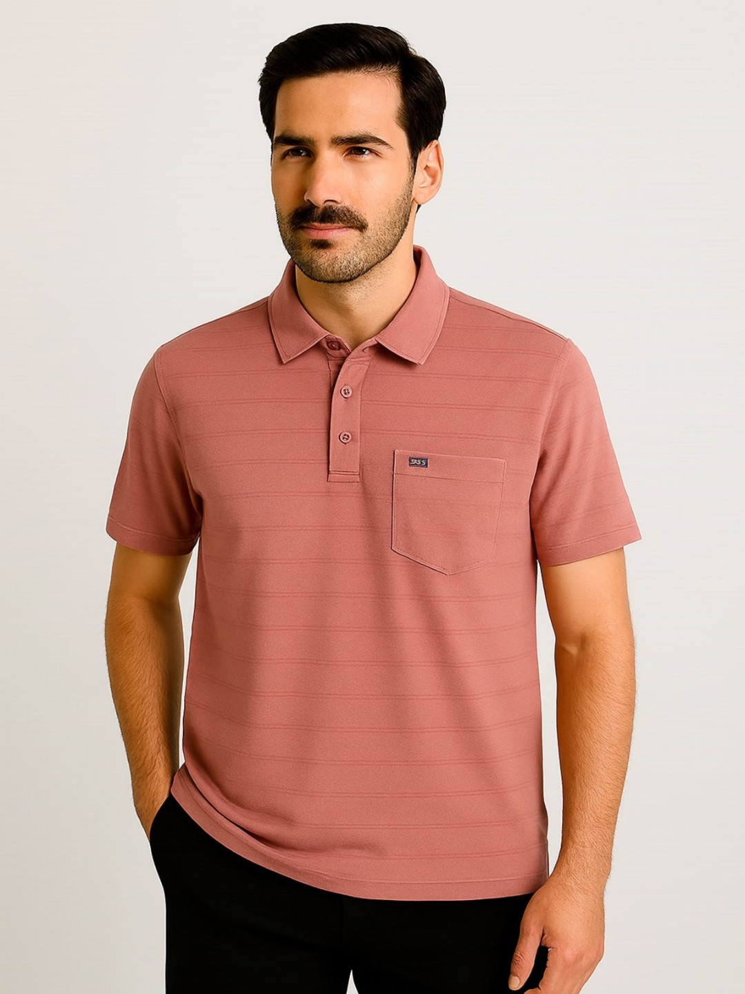 SANDPIPER Striped Polo Collar Pockets T-shirt