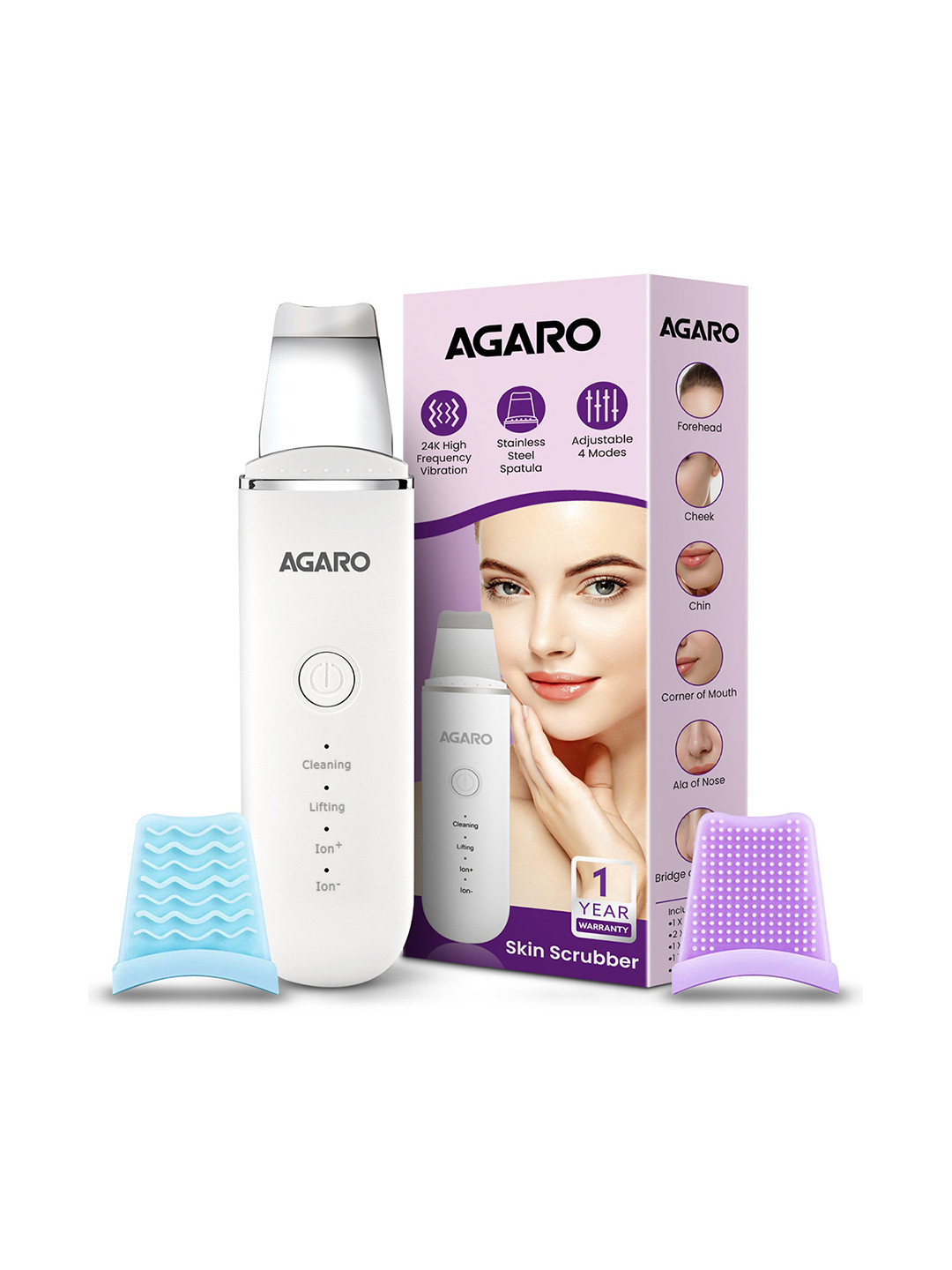 Agaro Ultrasonic Facial Wet Skin Scrubber For Cleansing Pores & Blackheads - White