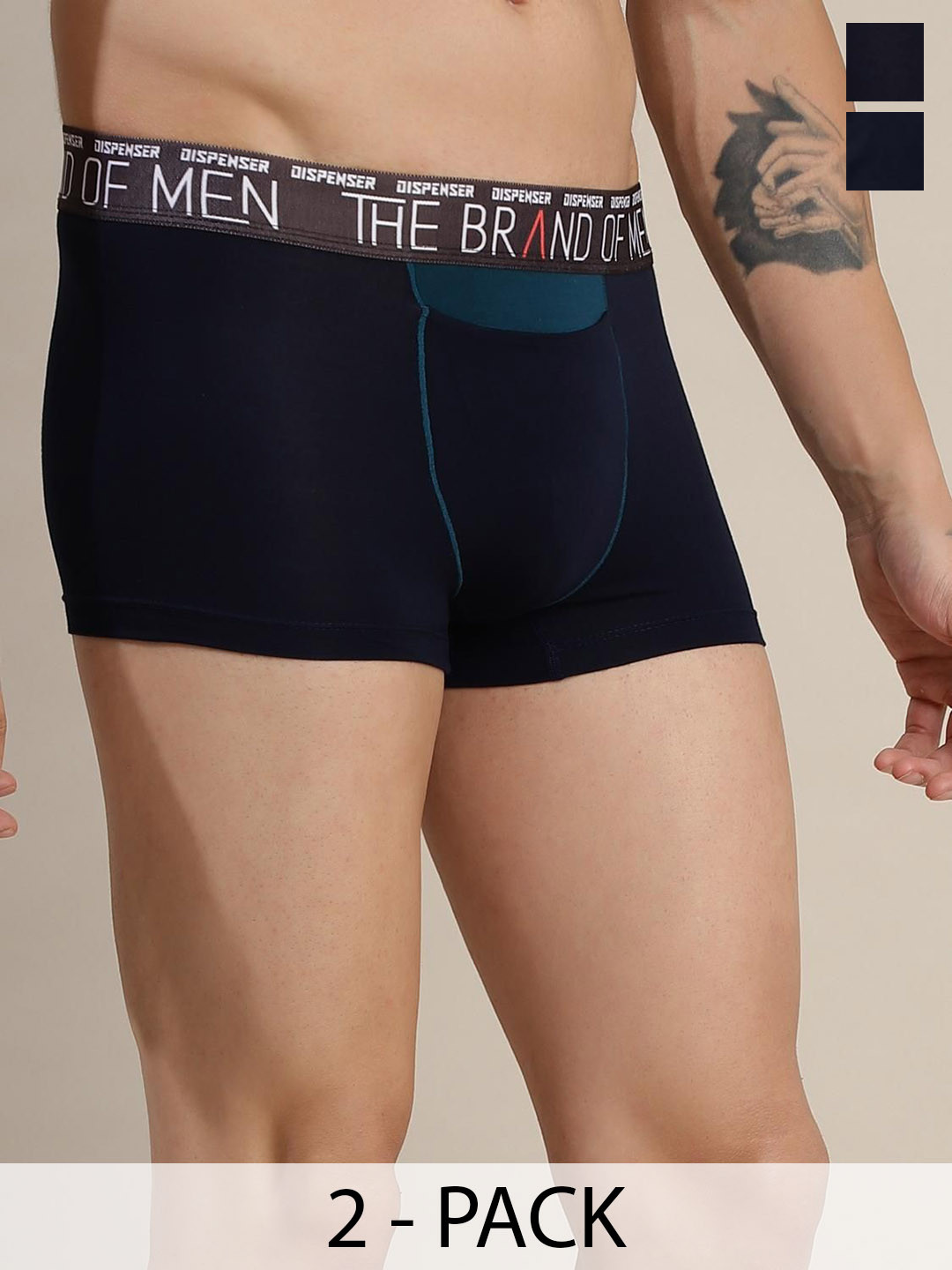 DISPENSER Pack Of 2 Soft Breathable Mid-Rise Trunks PACK OF 2-RE-S4-TRUNK-BLACK-NAVY-M