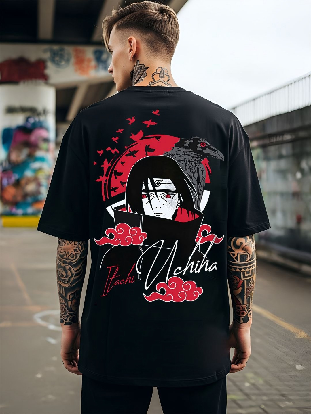 ANGERHOOD Graphic Naruto Printed Drop-Shoulder Sleeves Oversized Cotton T-shirt