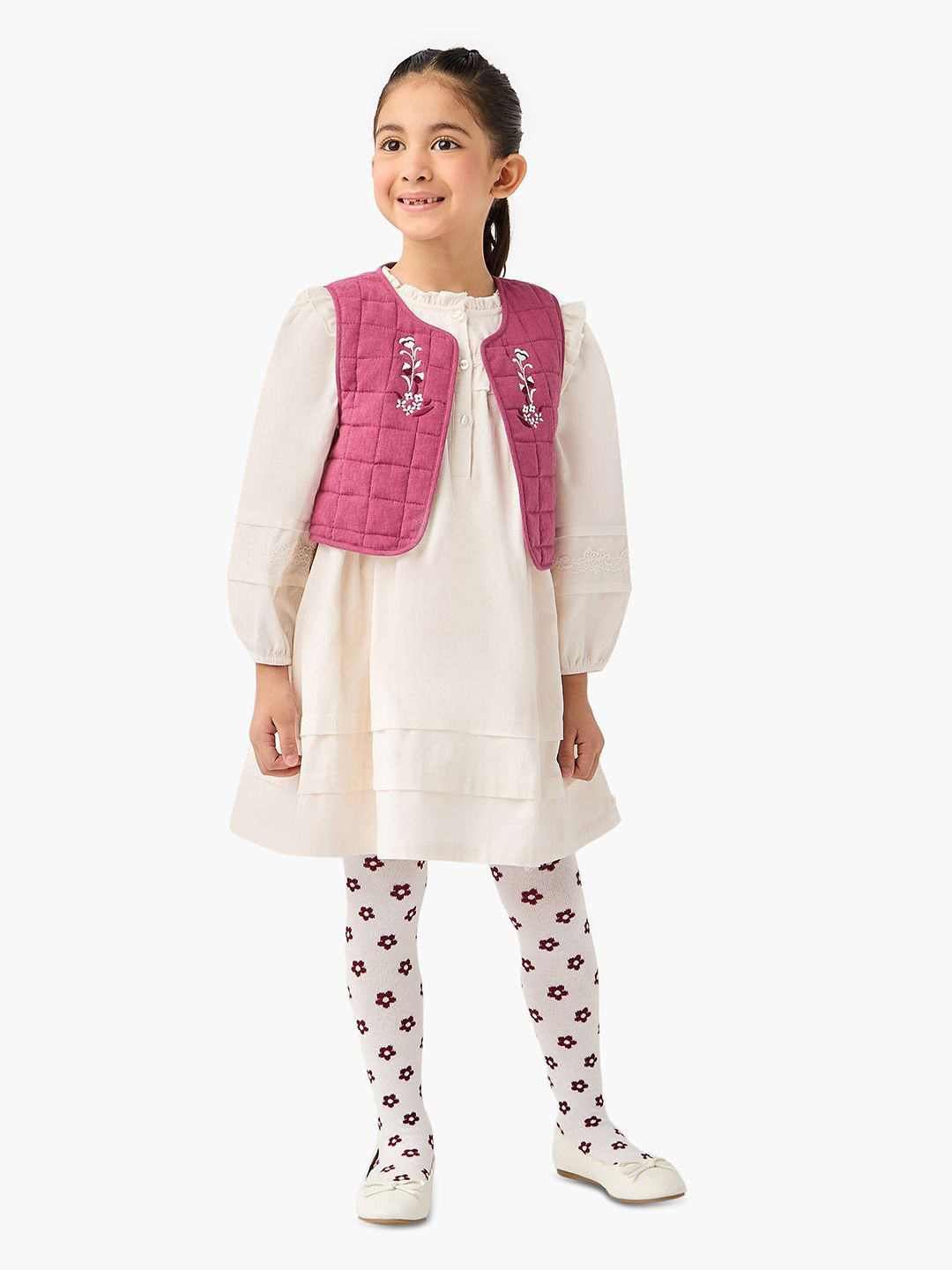 Juniors by Babyshop Infant Girls Cotton A-Line Dress With Embroidered Jacket And Tights