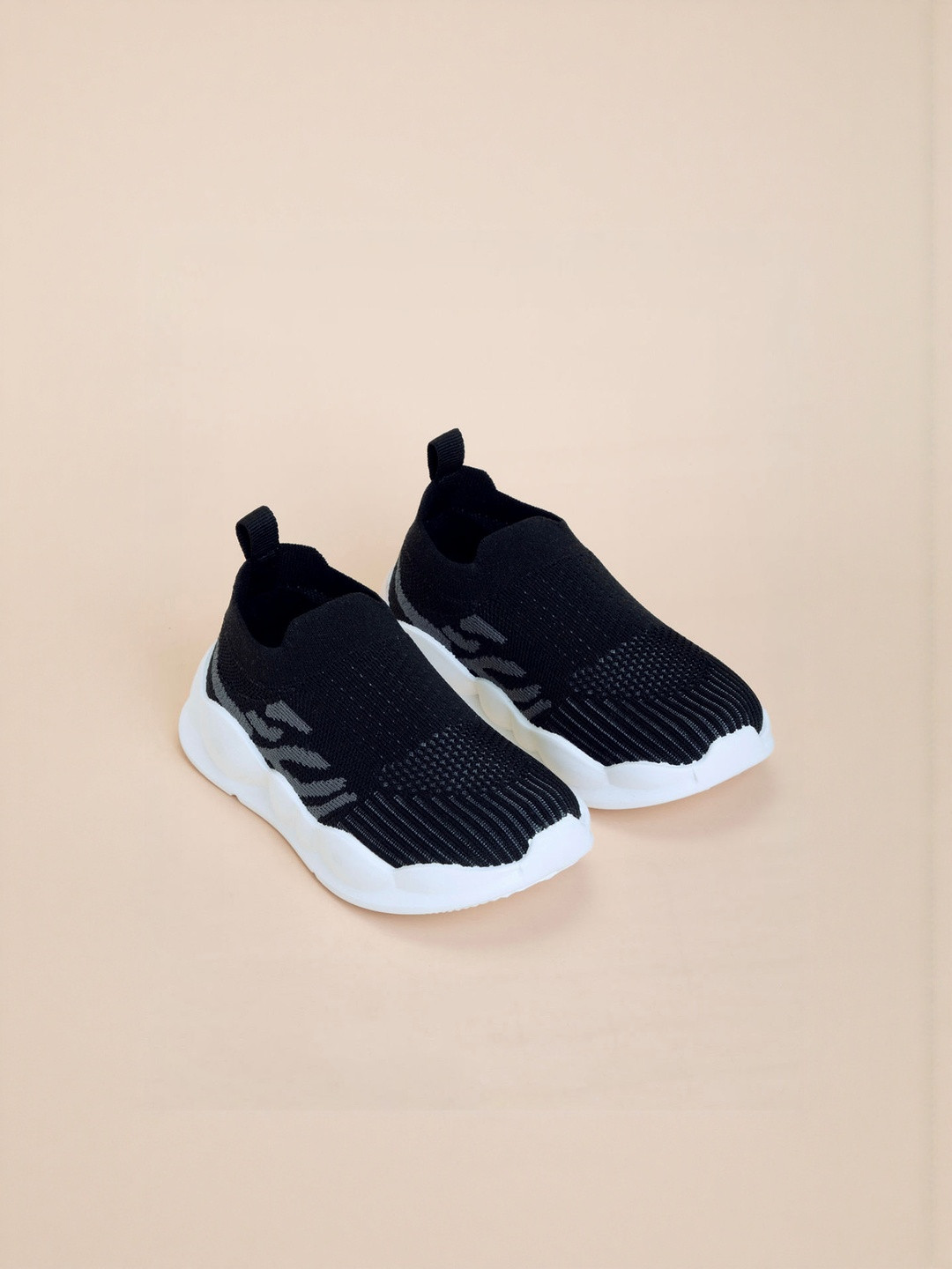 Hopscotch Boys Black Fabric Slip-Ons