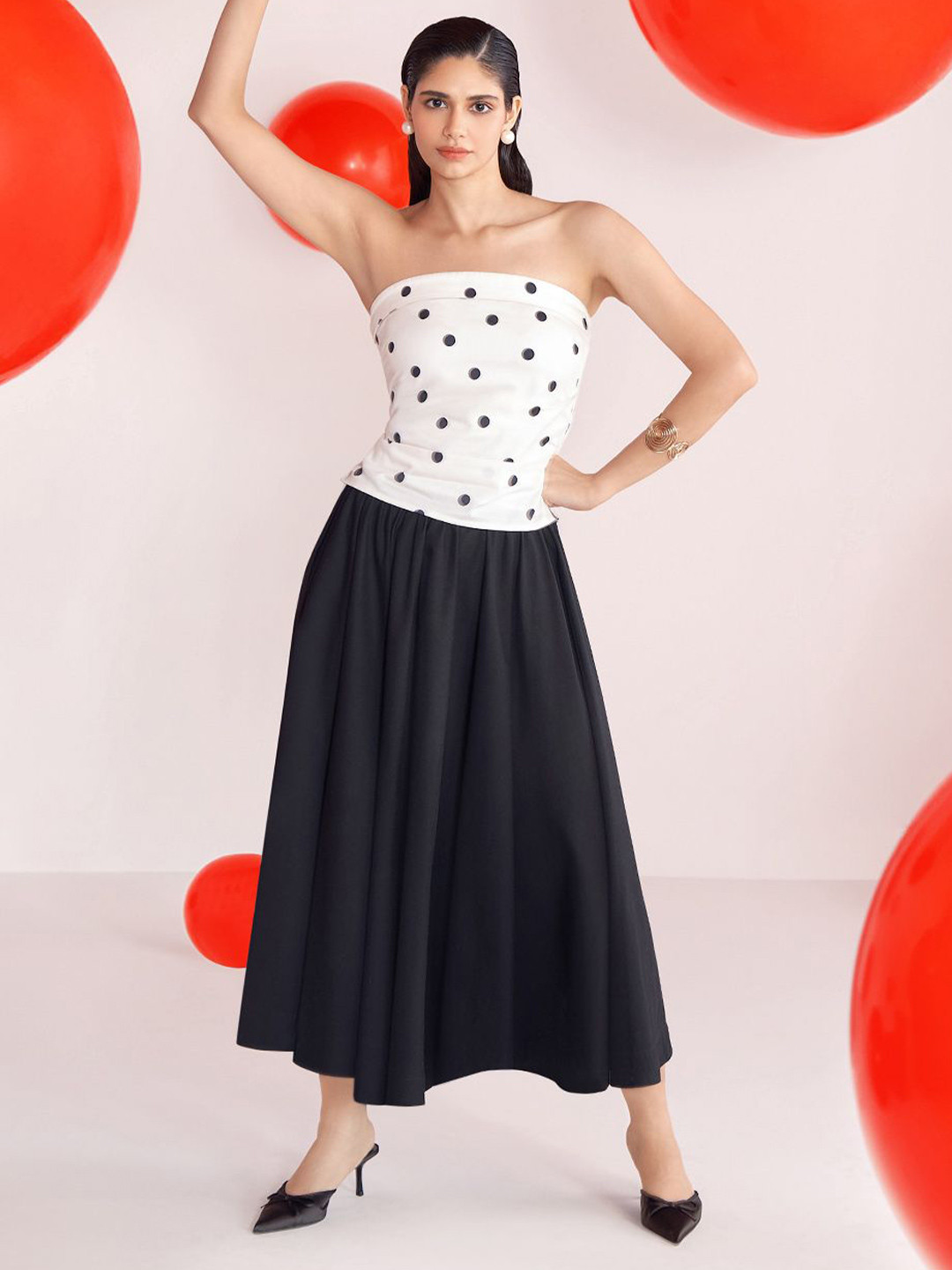 AND Polka Dot Printed Cotton Crop Top