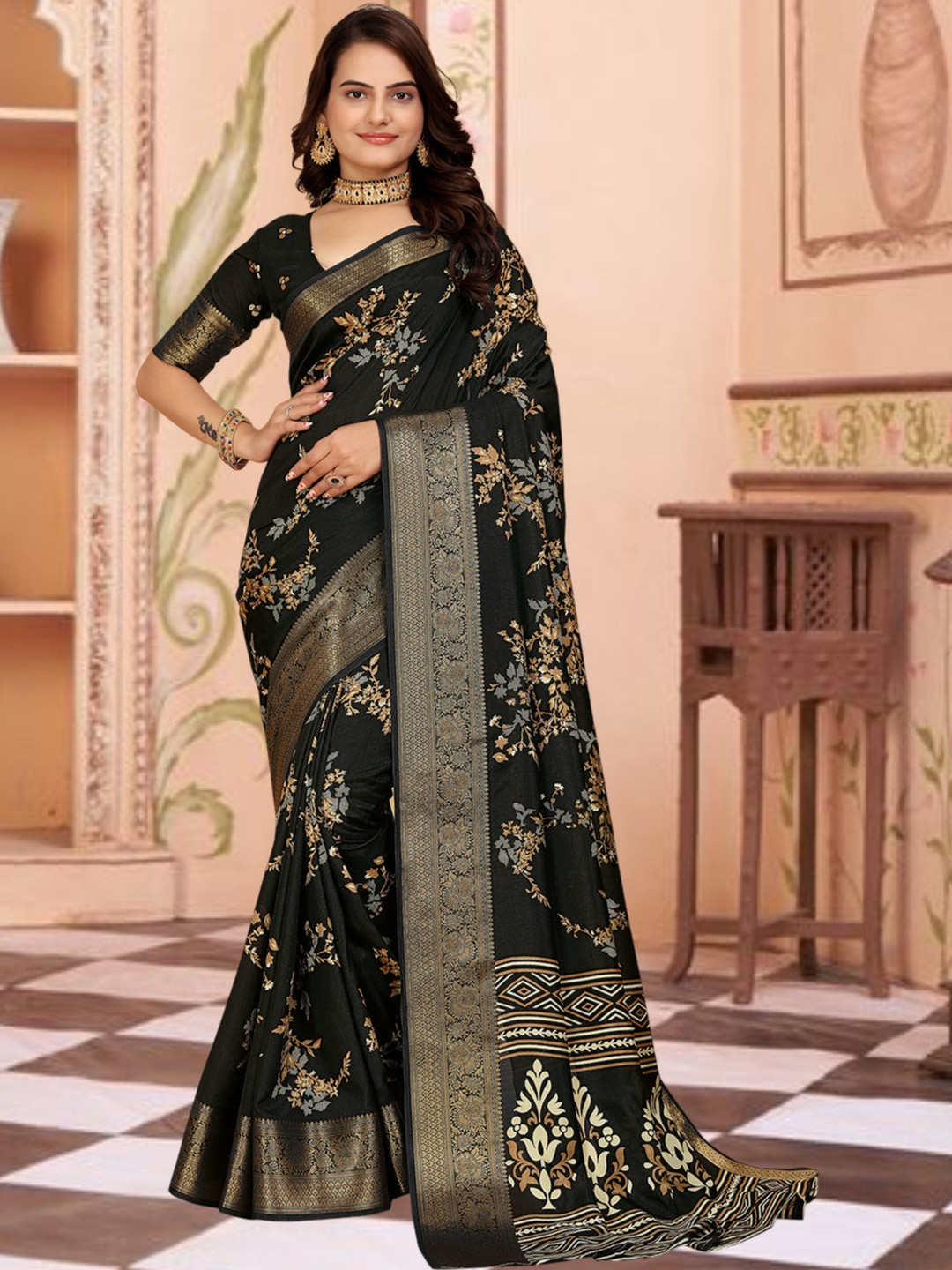 KANOODA Black Silk Blend  Sarees