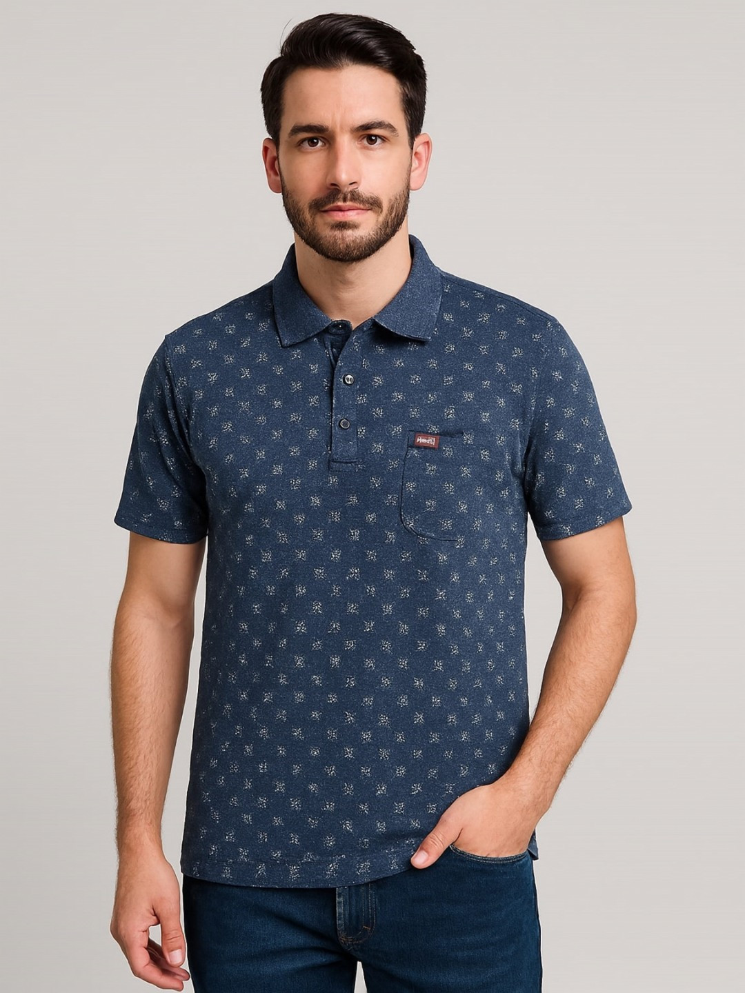SANDPIPER Conversational Printed Polo Collar Cotton T-shirt