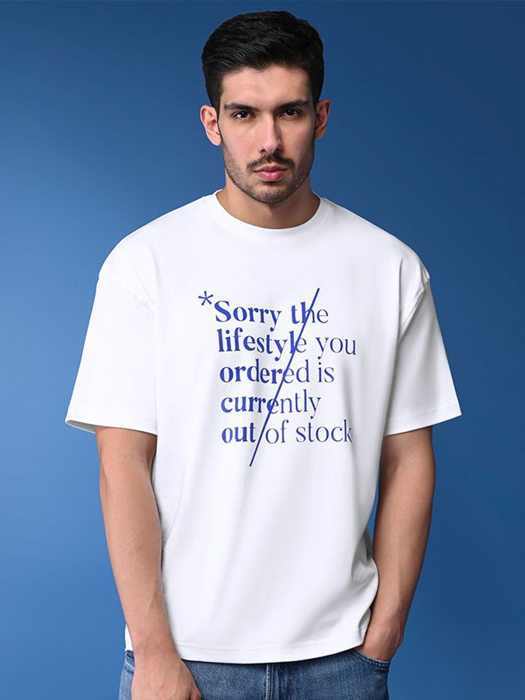 KINGDOM OF WHITE Typography Printed Oversized Pure Cotton T-shirt