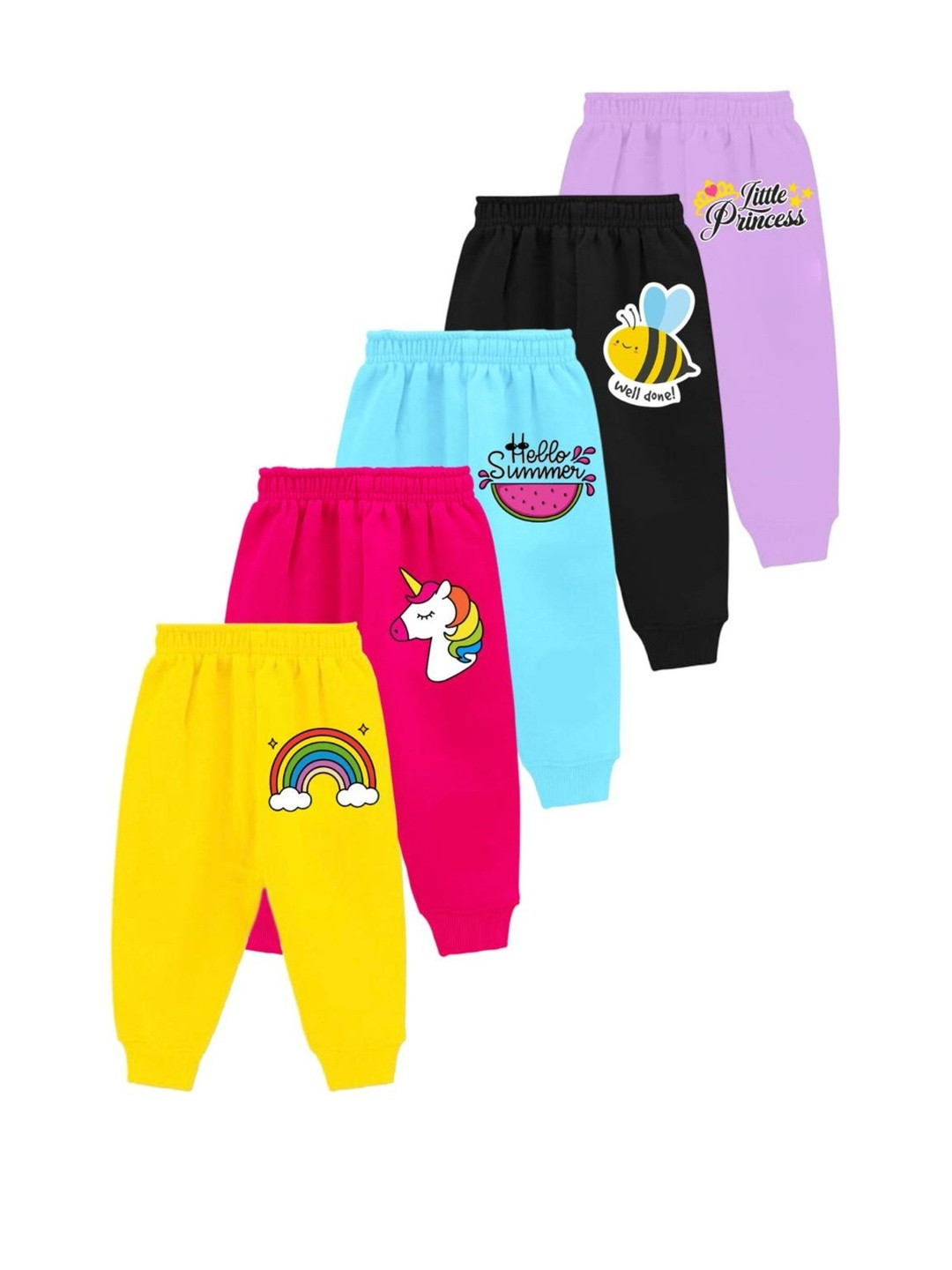kiddify Kids-Unisex Set Of 5 Cotton Track Pants