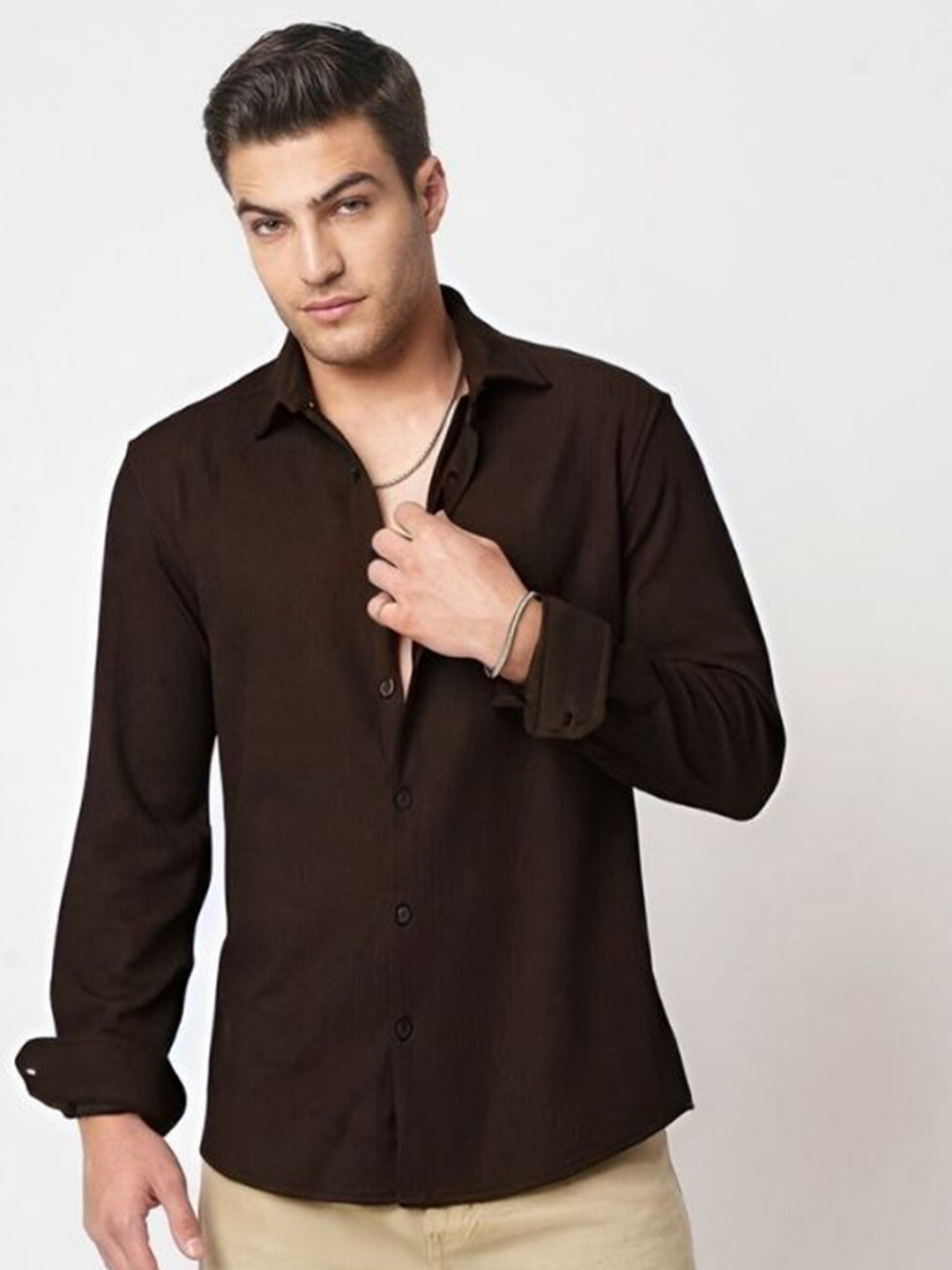URBANICE Standard Cutaway Collar Vertical Stripes Striped Opaque Shirt