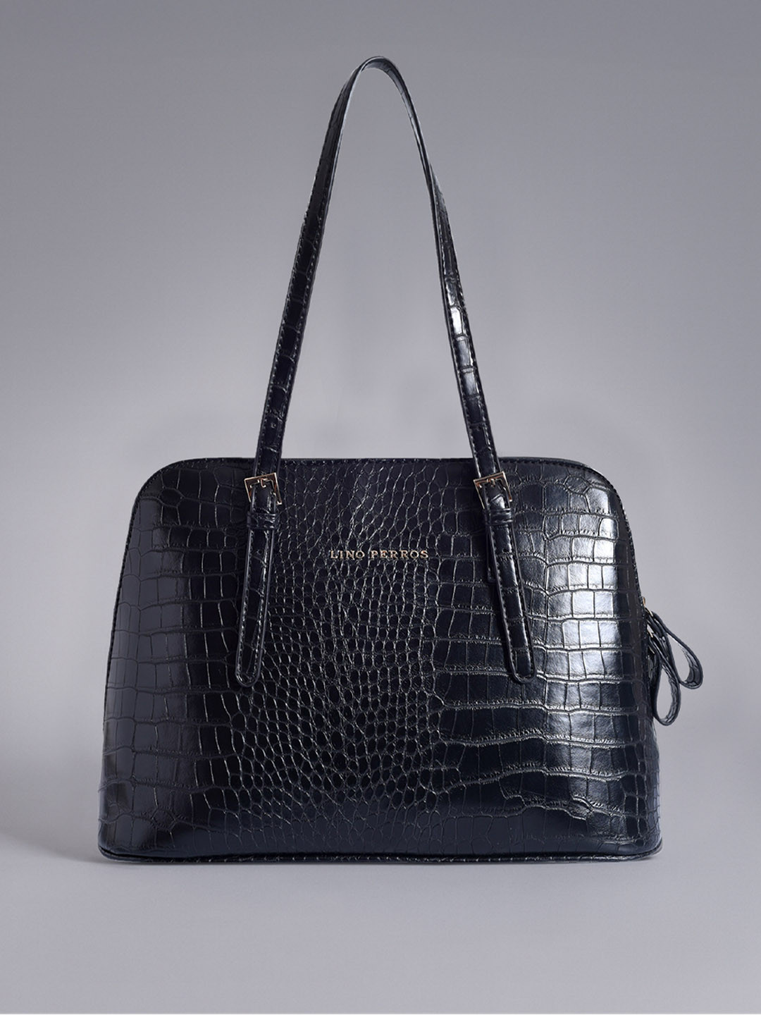 Lino Perros Black Croc Textured Shoulder Bag