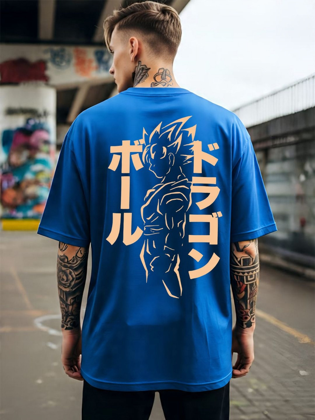 ANGERHOOD Goku Graphic Printed Drop-Shoulder Sleeves Anime Oversized Cotton T-shirt