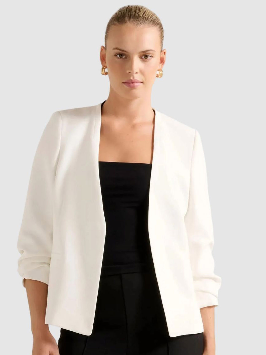 Forever New Ruby Ruched Sleeve Front-Open Blazer