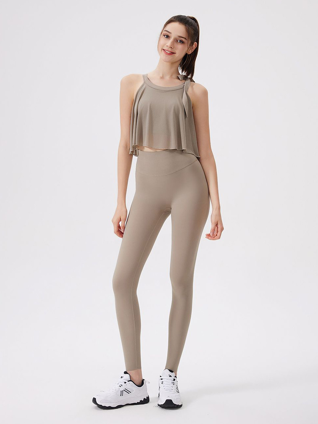 JC Collection Round Neck Tie-Up Flared Crop Top