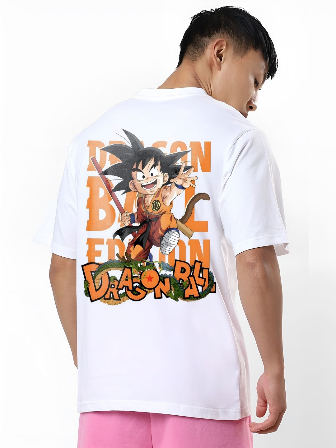 ANGERHOOD Graphic Dragon Ball Z Printed Drop-Shoulder Sleeves Oversized Cotton T-shirt