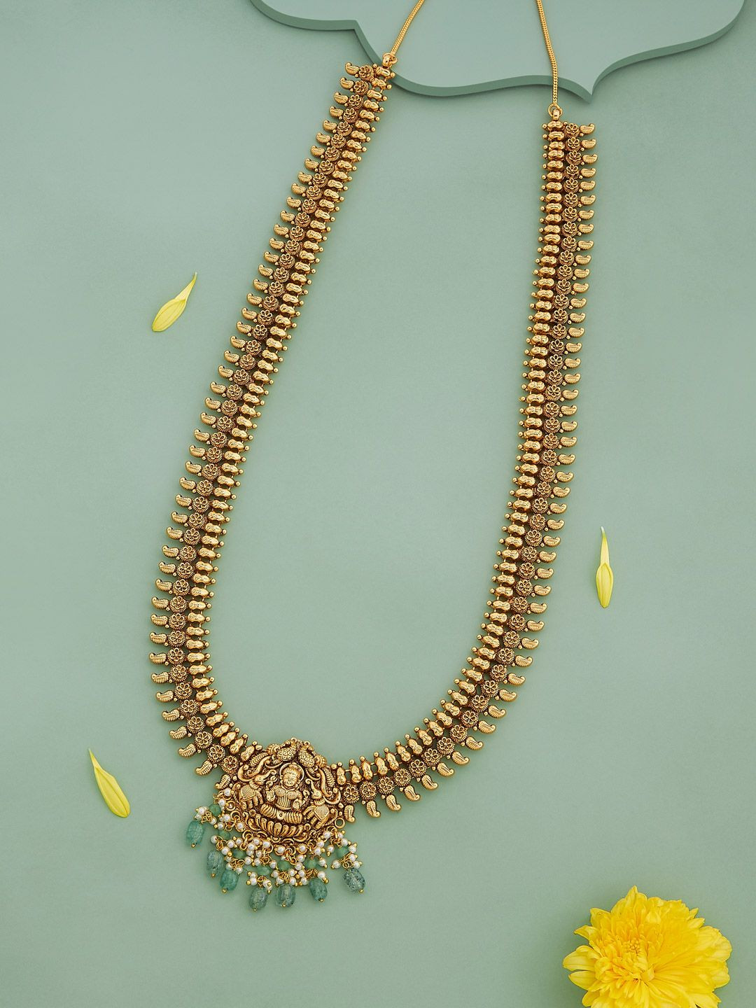 Kushal's Fashion Jewellery Gold-Plated Beaded Lakshmi Goddess Antique Necklace