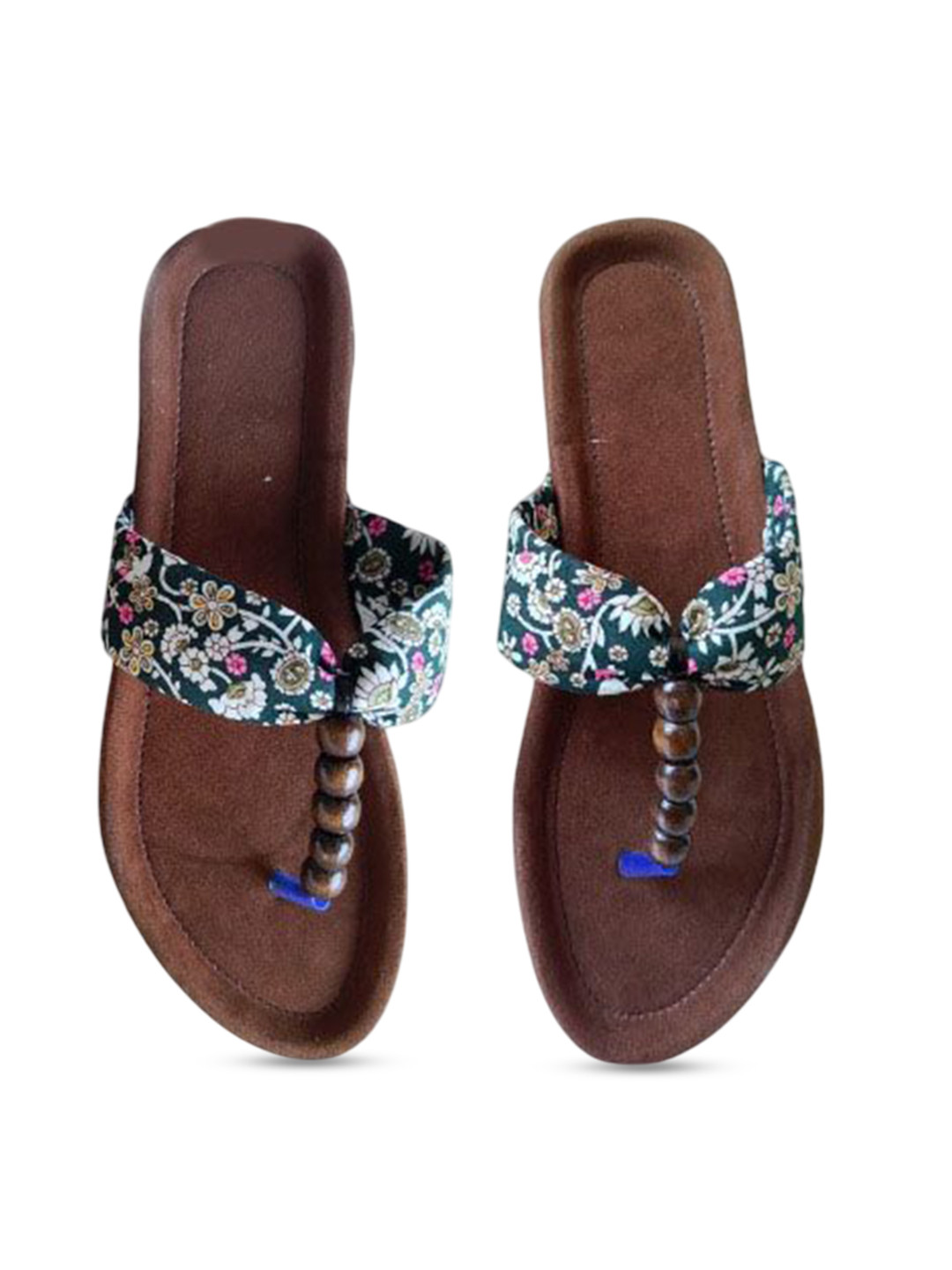 VANIYA SHOES Floral Printed T-Strap Flats