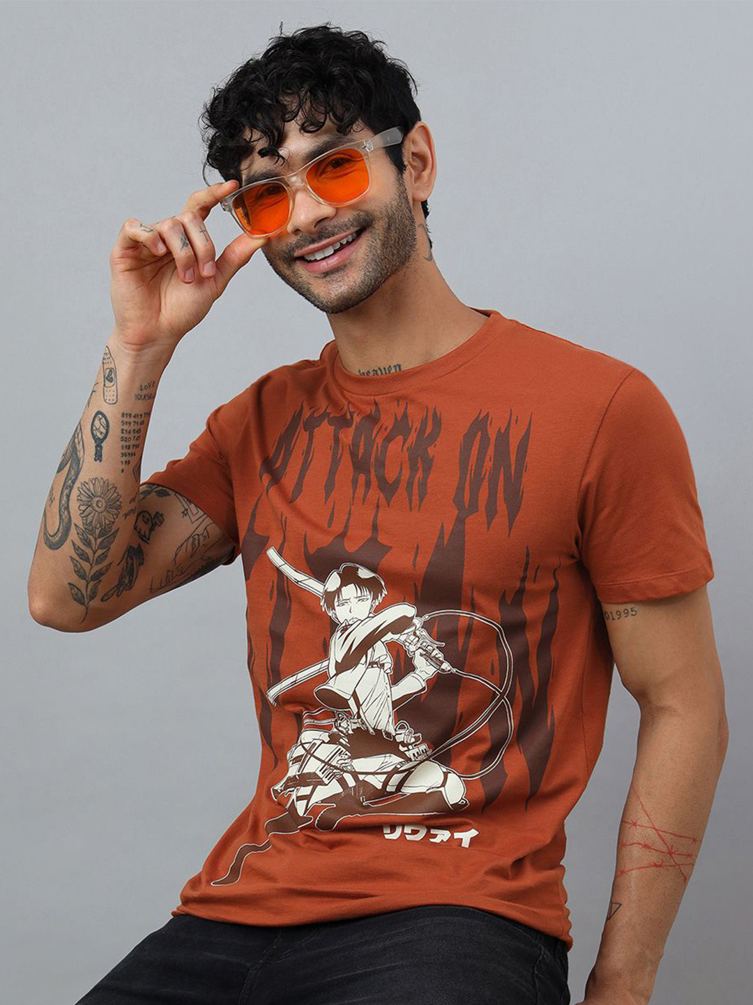 Free Authority Men Attack On Titans Printed Round Neck Pure Cotton T-shirt