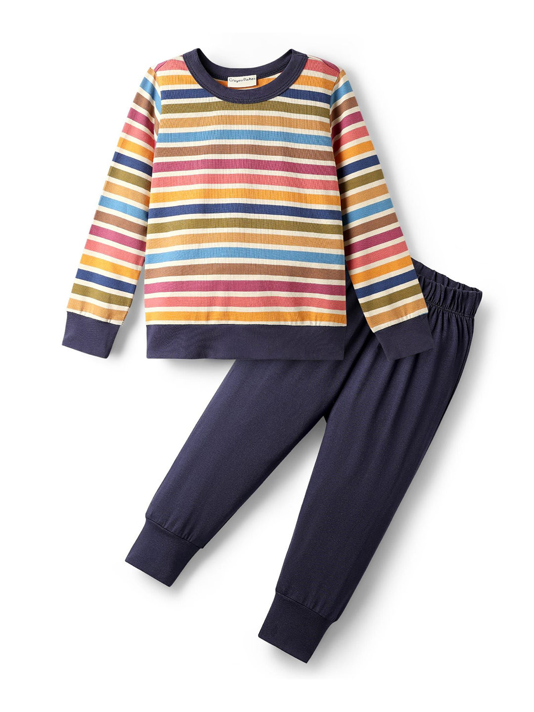 CrayonFlakes Boys Striped Long Sleeves Pure Cotton Sweatshirt With Joggers