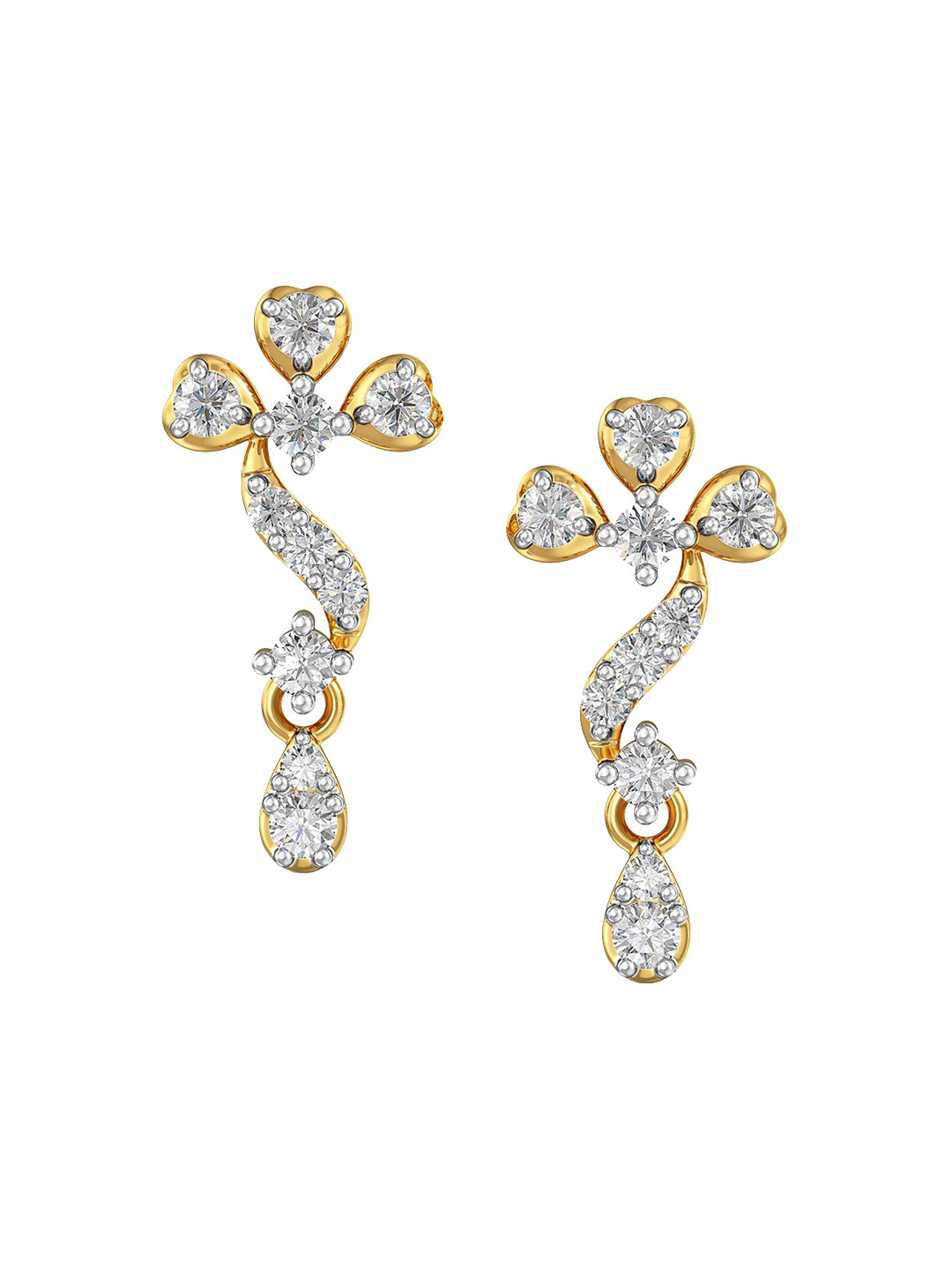 Joyalukkas Women 18Kt Gold Natural Flower Diamond Earrings - 1.58 g