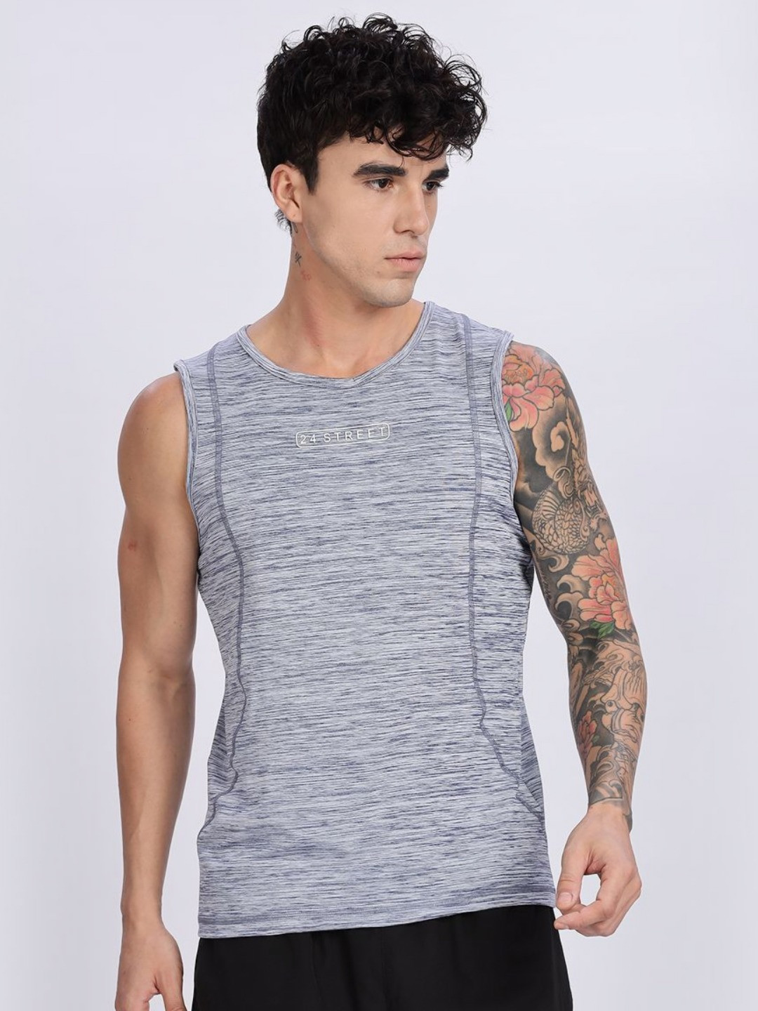24 Street Abstract Printed Round Neck Sleeveless T-shirt