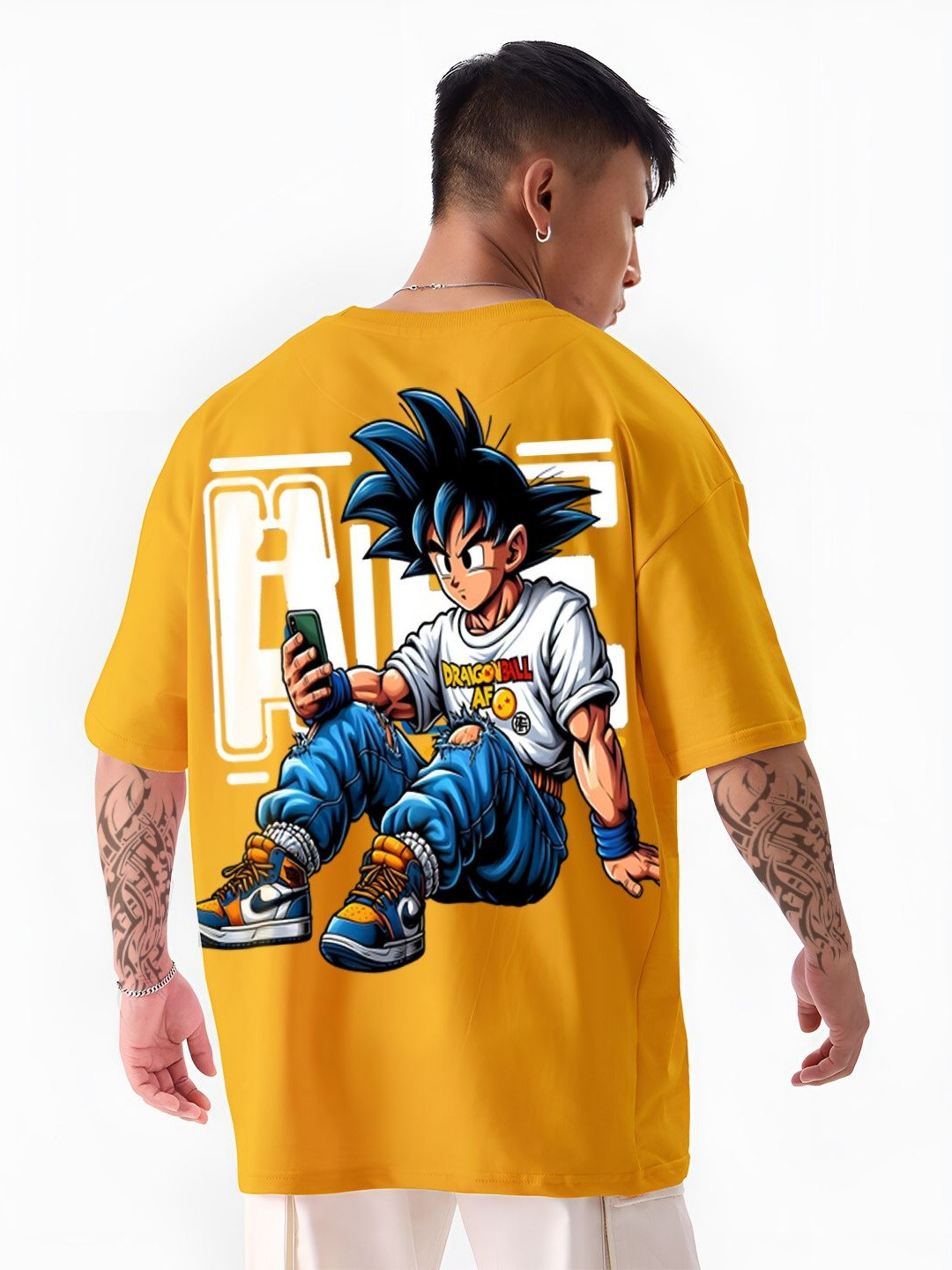 ANGERHOOD Dragon Ball Z Printed Round Neck Bio Finish Oversized Cotton T-shirt
